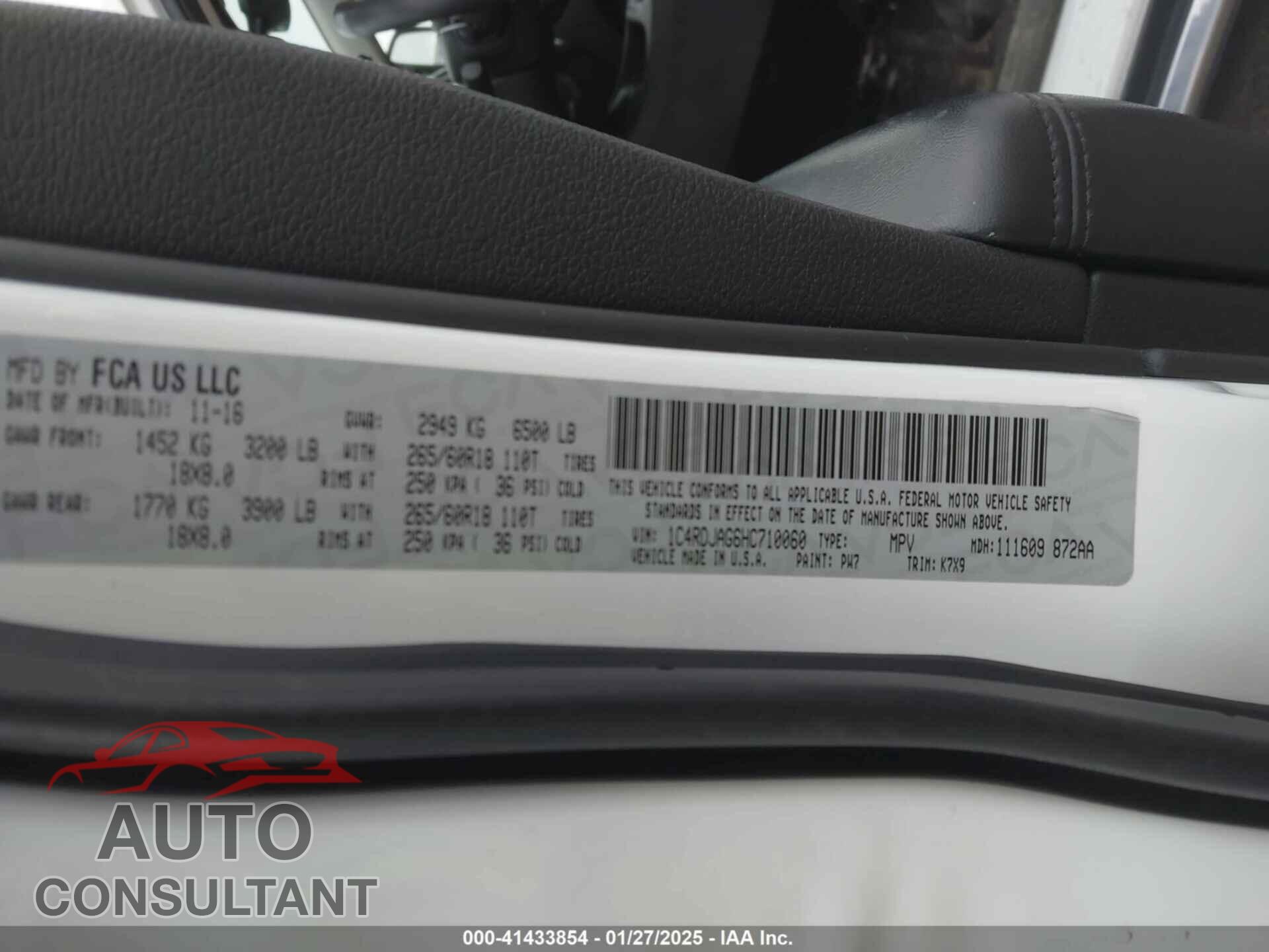 DODGE DURANGO 2017 - 1C4RDJAG6HC710060