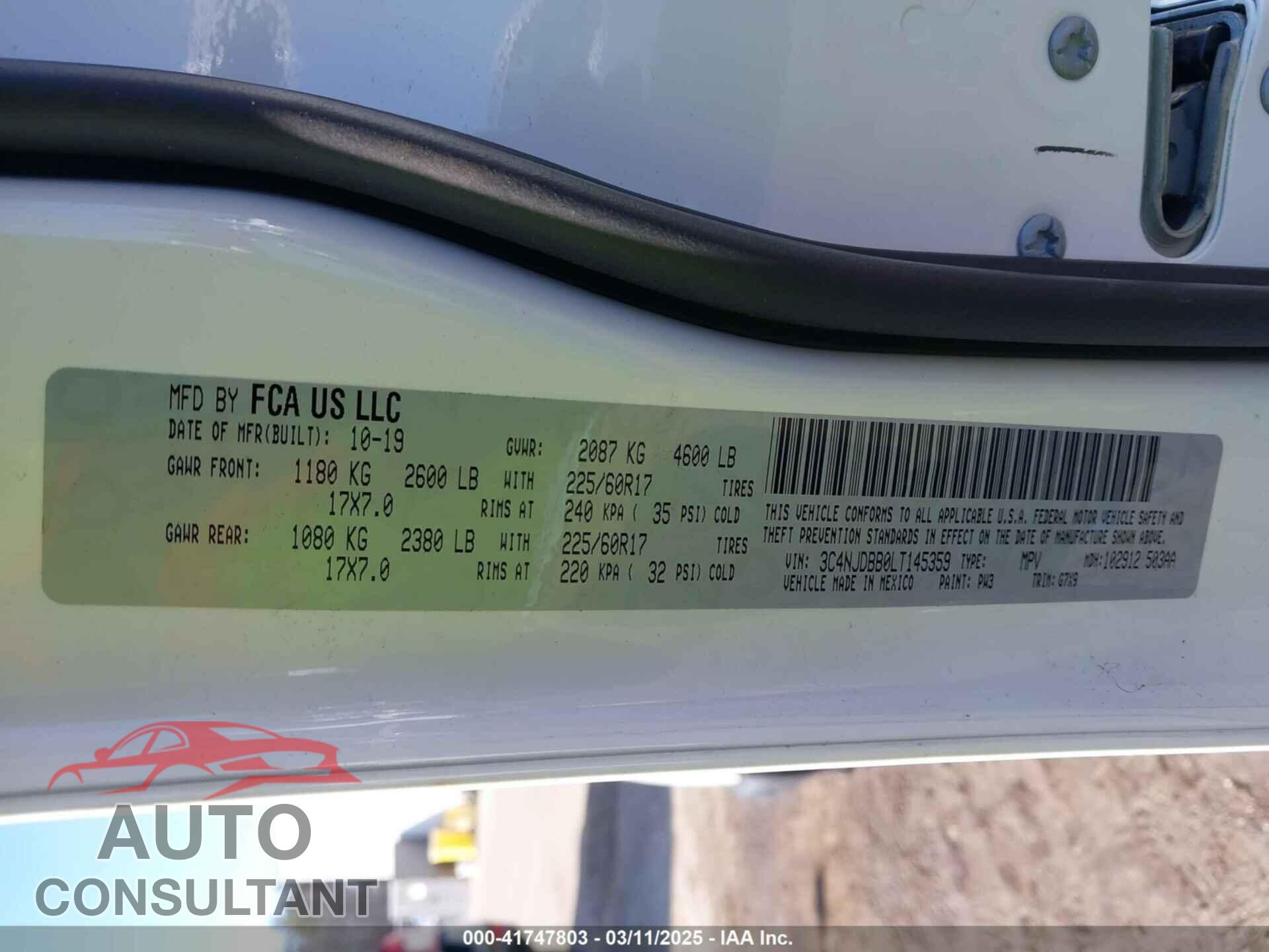 JEEP COMPASS 2020 - 3C4NJDBB0LT145359