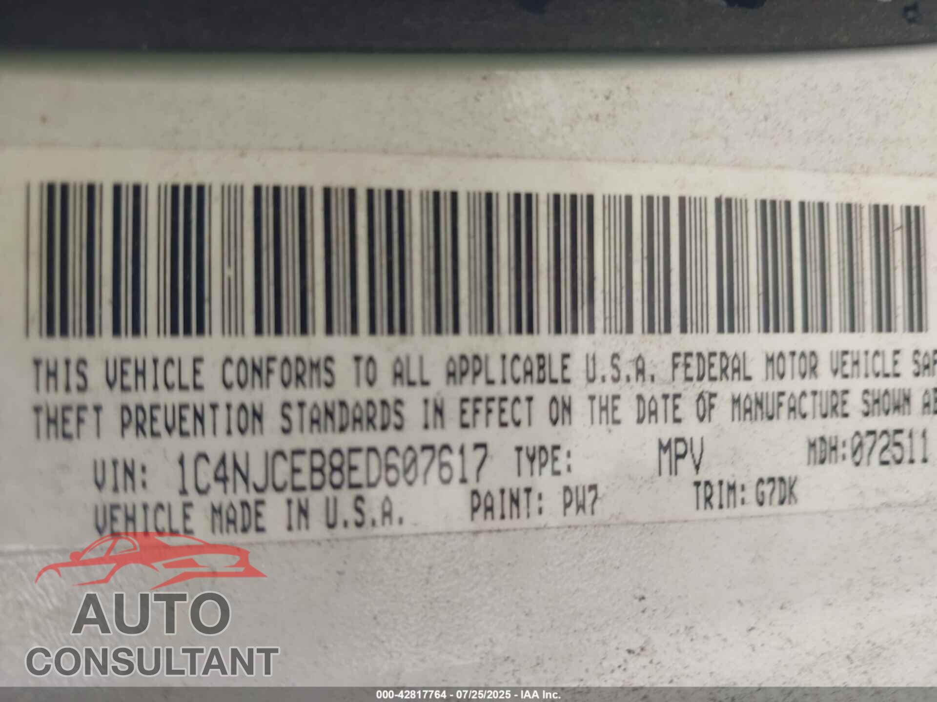 JEEP COMPASS 2014 - 1C4NJCEB8ED607617