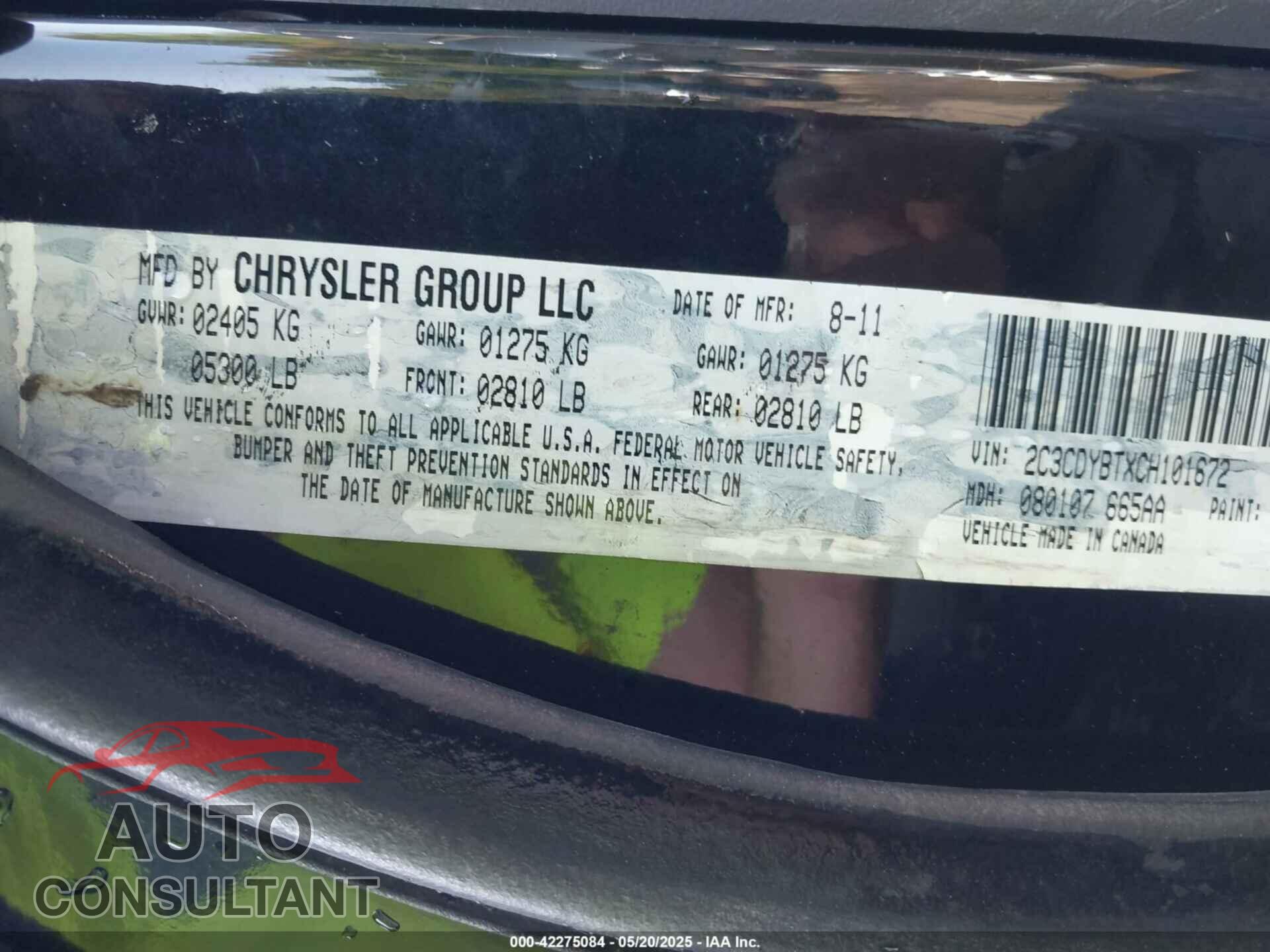 DODGE CHALLENGER 2012 - 2C3CDYBTXCH101672