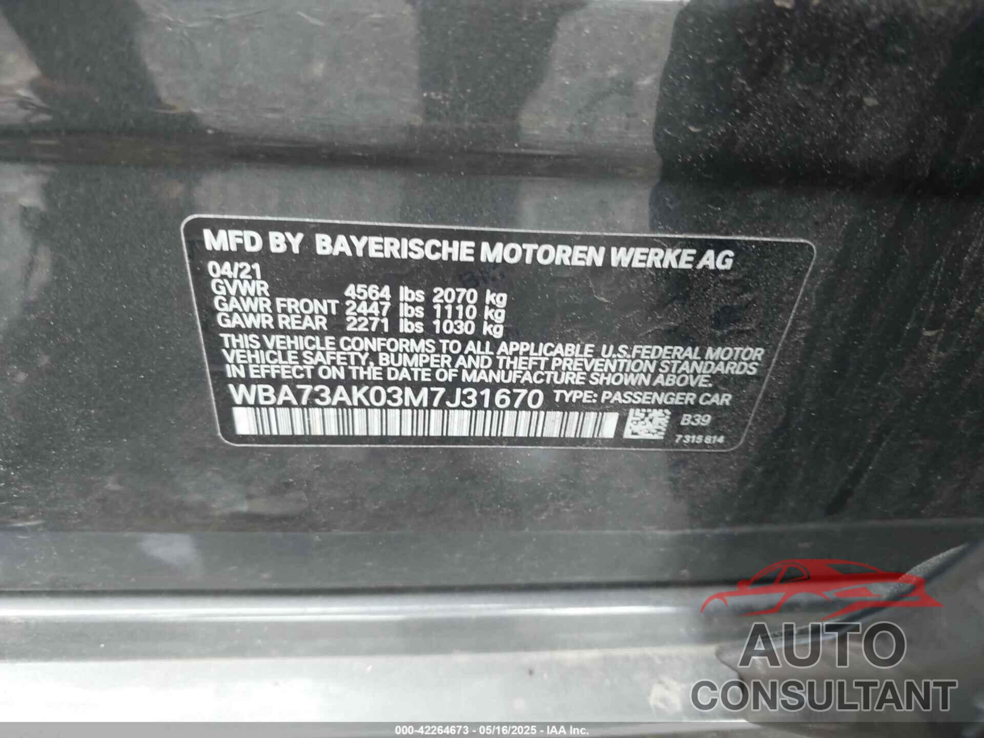 BMW 228I GRAN COUPE 2021 - WBA73AK03M7J31670