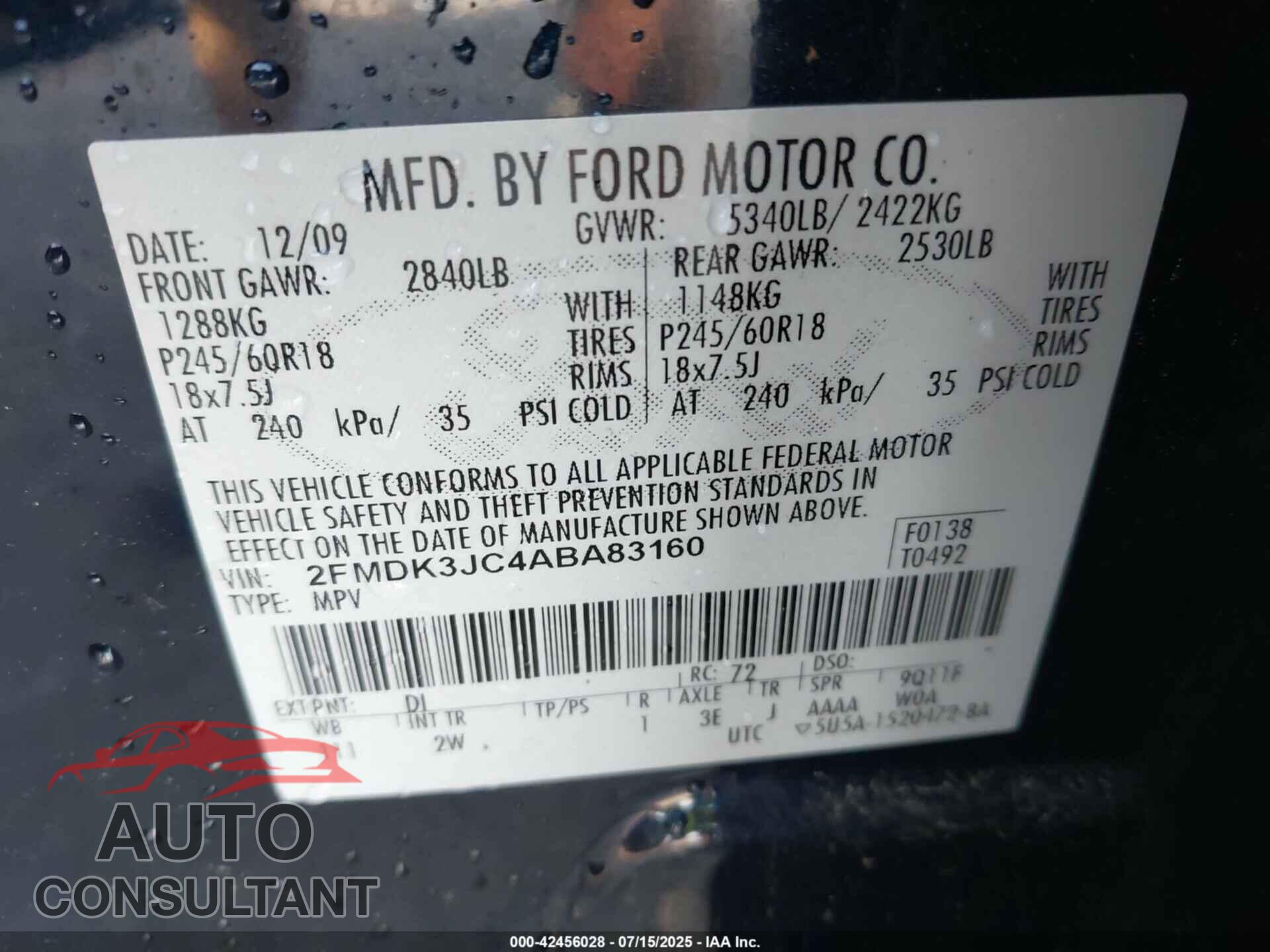 FORD EDGE 2010 - 2FMDK3JC4ABA83160