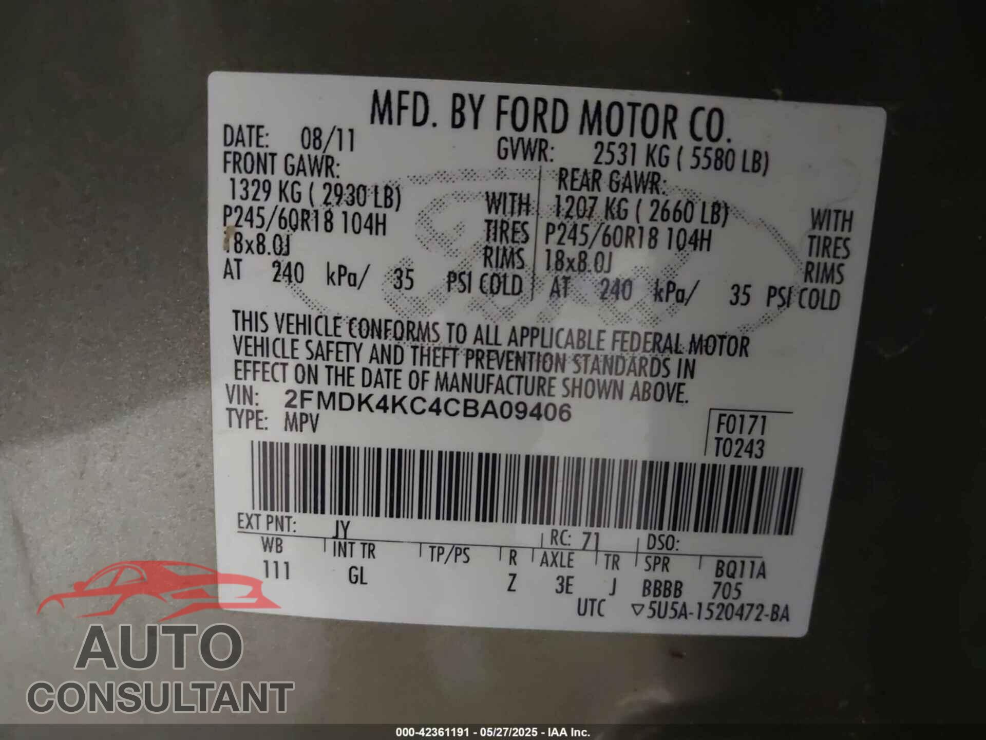 FORD EDGE 2012 - 2FMDK4KC4CBA09406