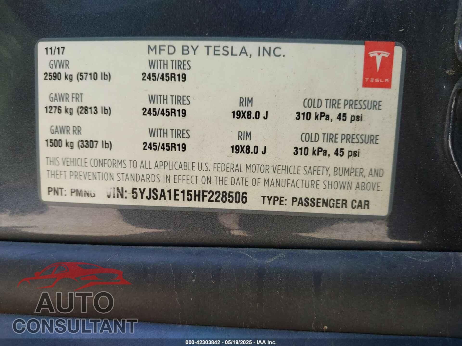 TESLA MODEL S 2017 - 5YJSA1E15HF228506