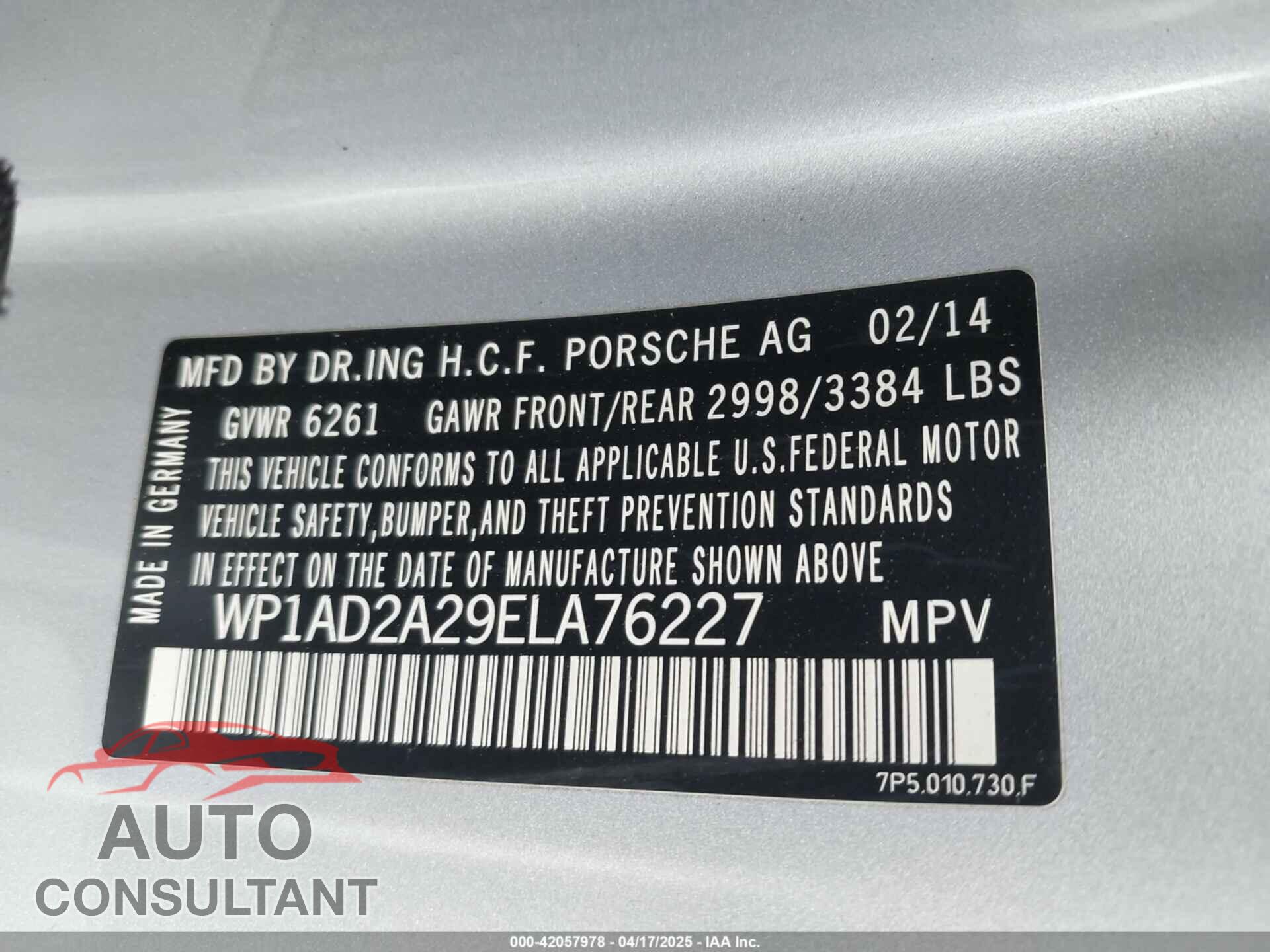 PORSCHE CAYENNE 2014 - WP1AD2A29ELA76227