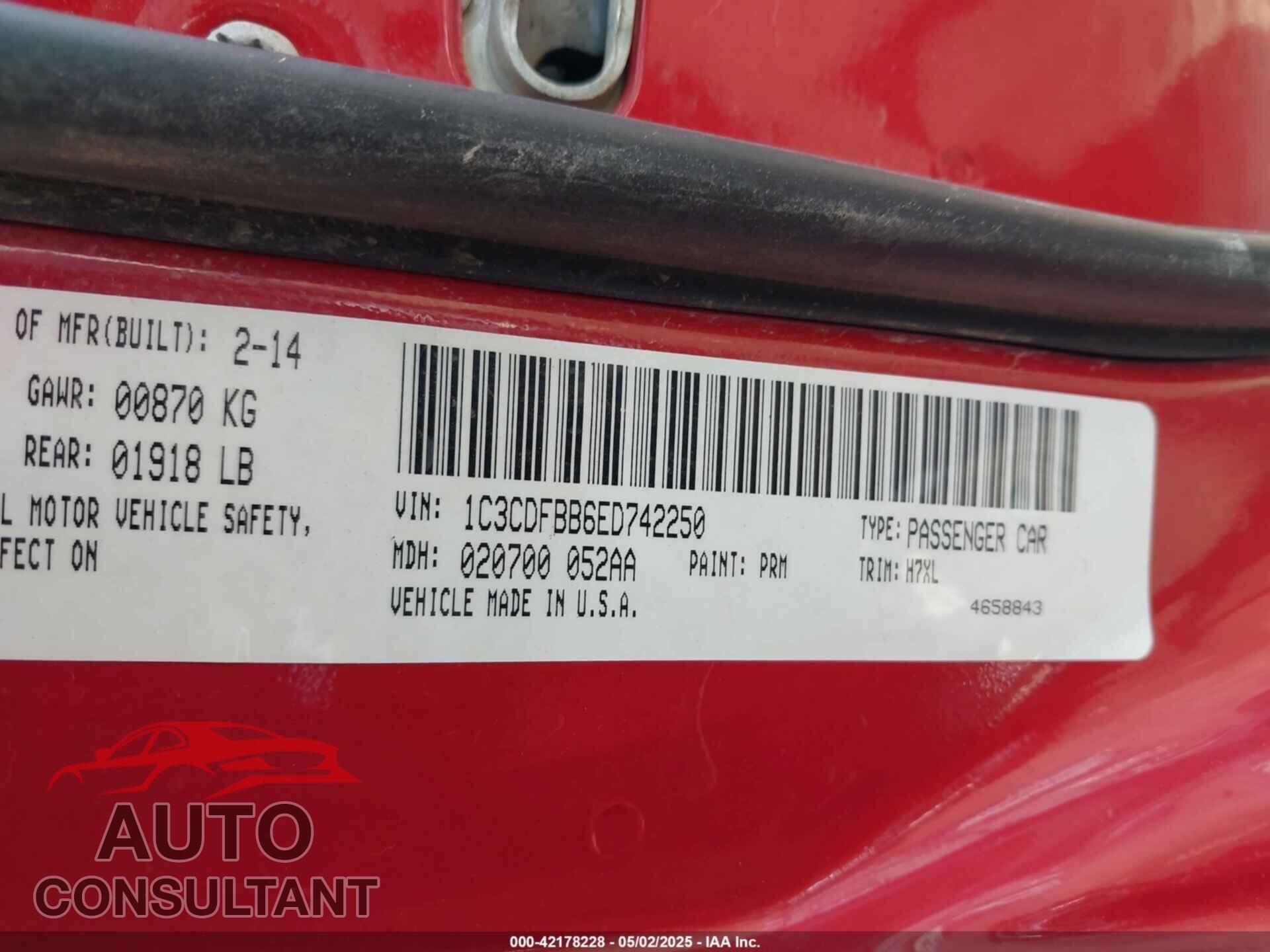 DODGE DART 2014 - 1C3CDFBB6ED742250