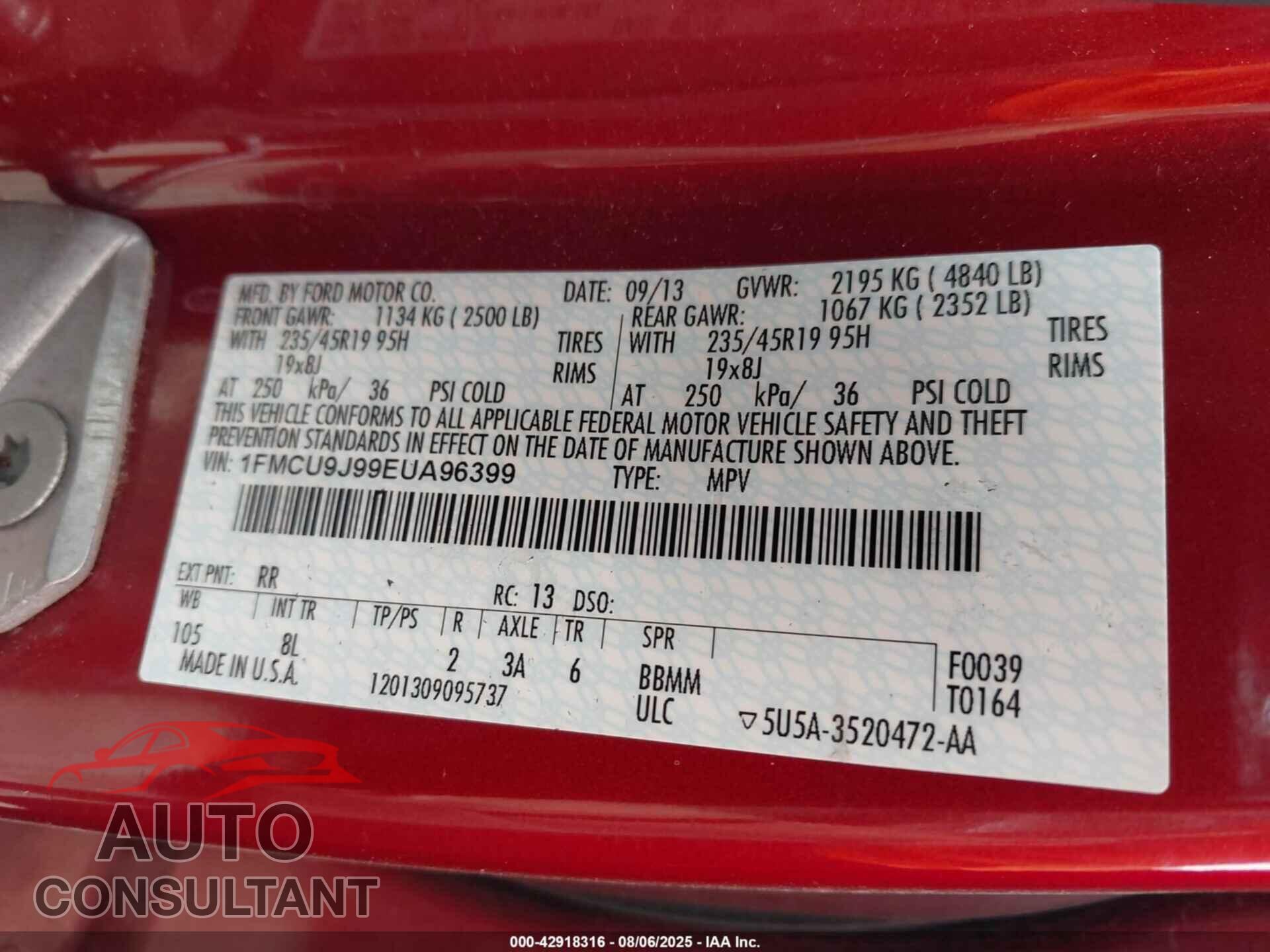 FORD ESCAPE 2014 - 1FMCU9J99EUA96399