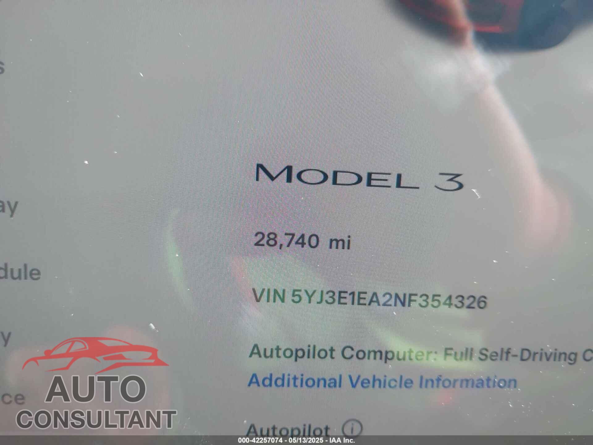 TESLA MODEL 3 2022 - 5YJ3E1EA2NF354326