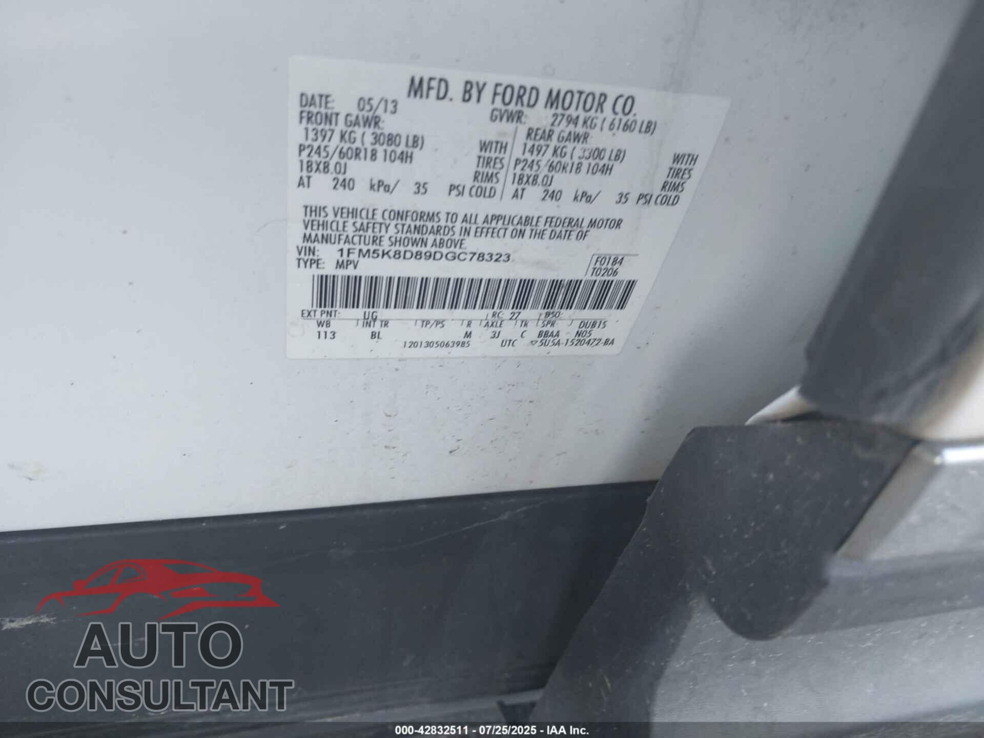 FORD EXPLORER 2013 - 1FM5K8D89DGC78323