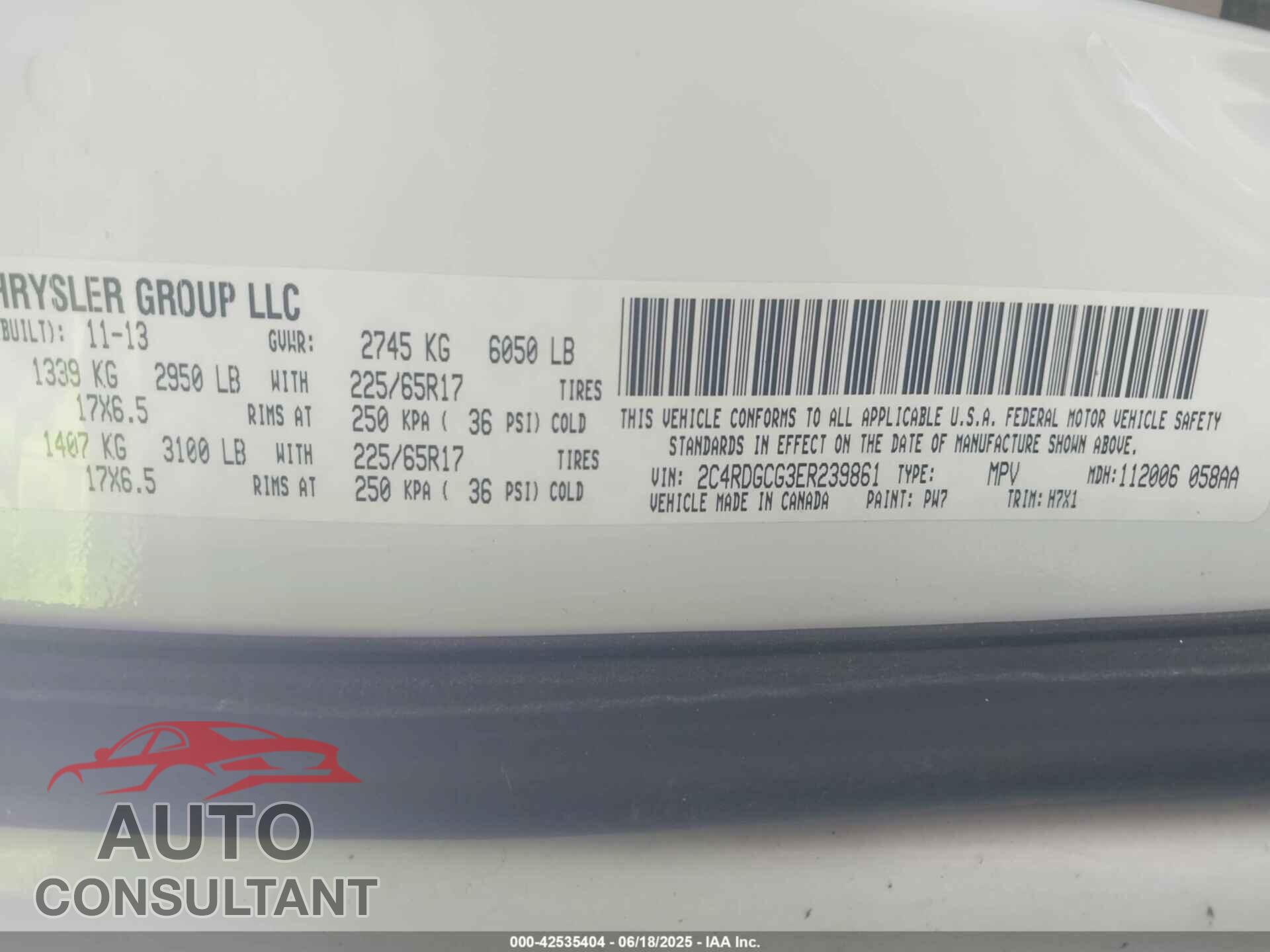 DODGE GRAND CARAVAN 2014 - 2C4RDGCG3ER239861