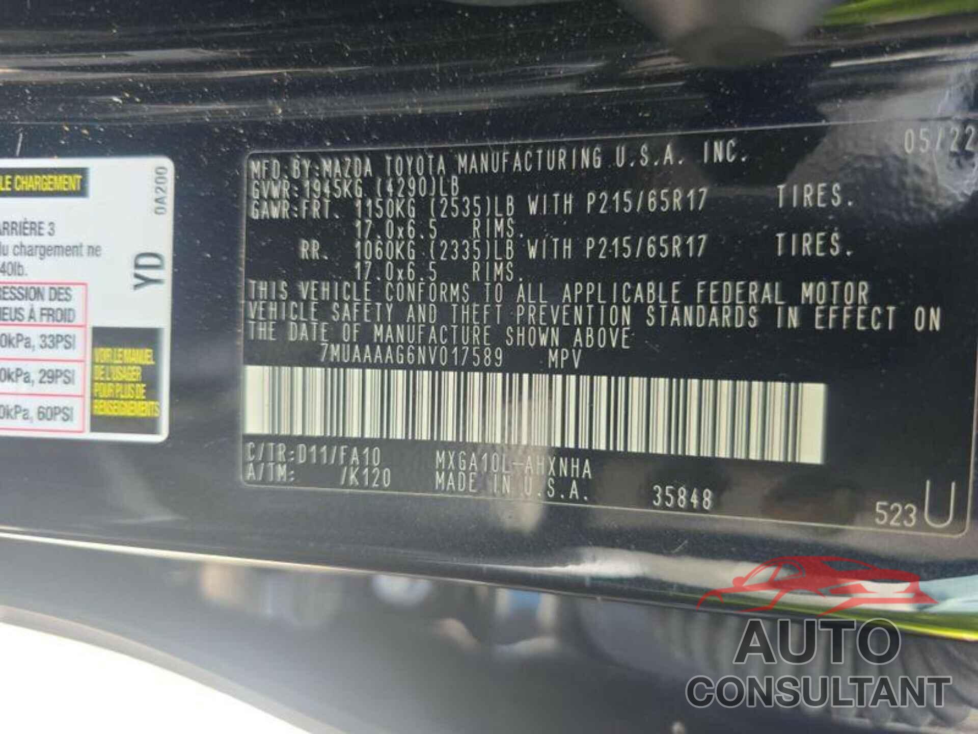 TOYOTA COROLLA CROSS 2022 - 7MUAAAAG6NV017589