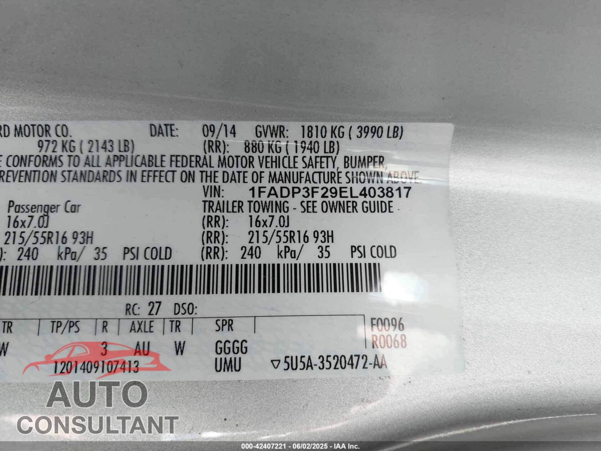FORD FOCUS 2014 - 1FADP3F29EL403817