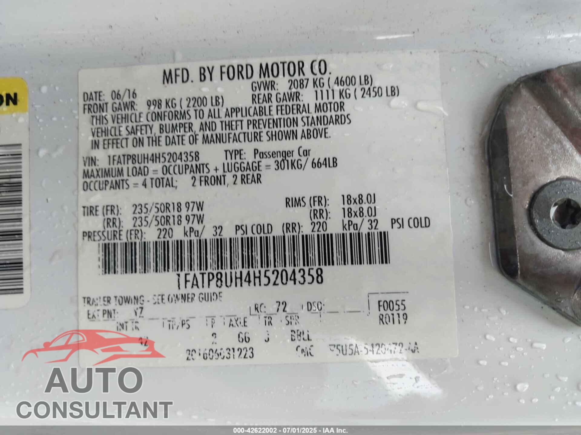 FORD MUSTANG 2017 - 1FATP8UH4H5204358