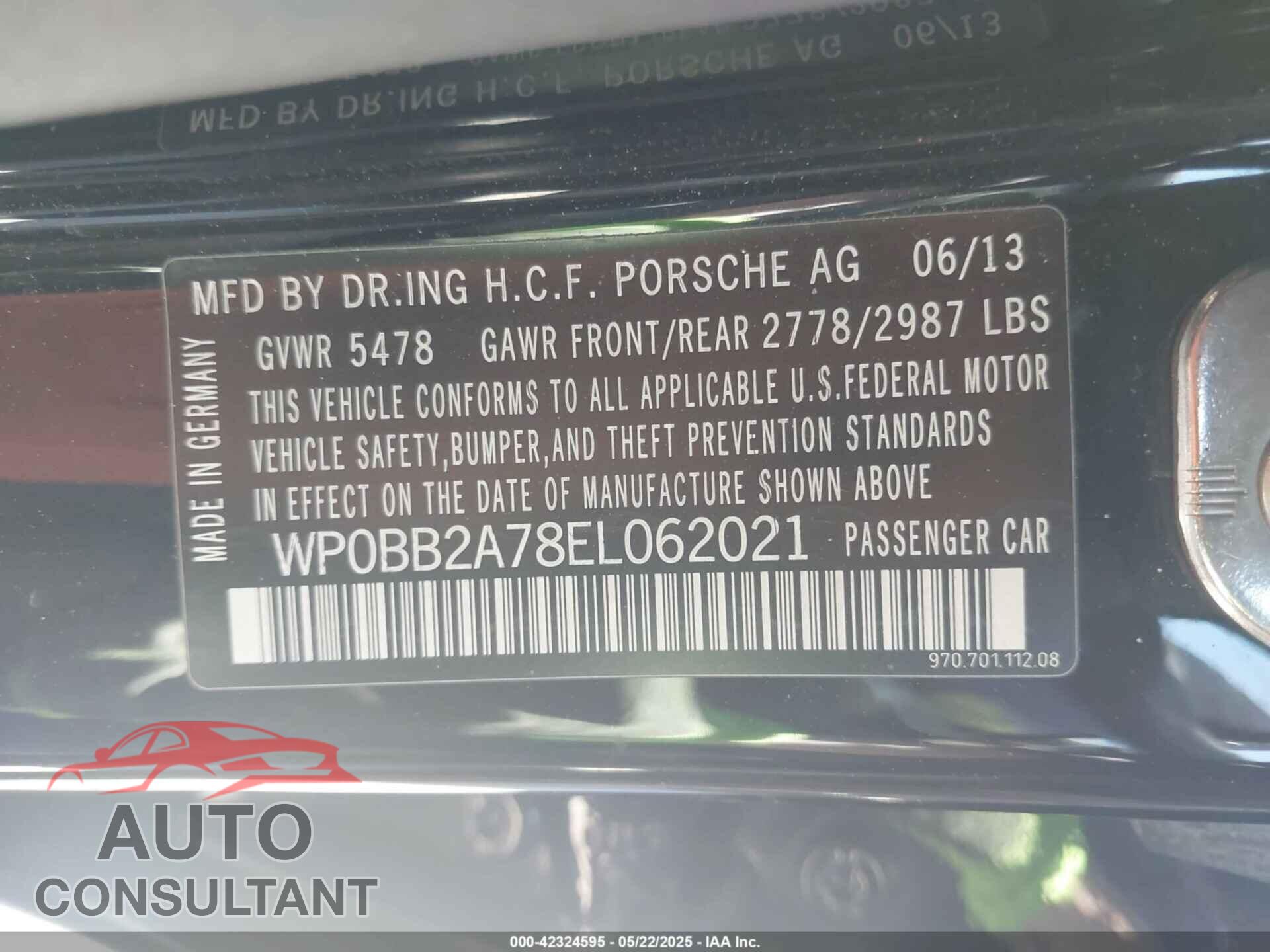 PORSCHE PANAMERA 2014 - WP0BB2A78EL062021