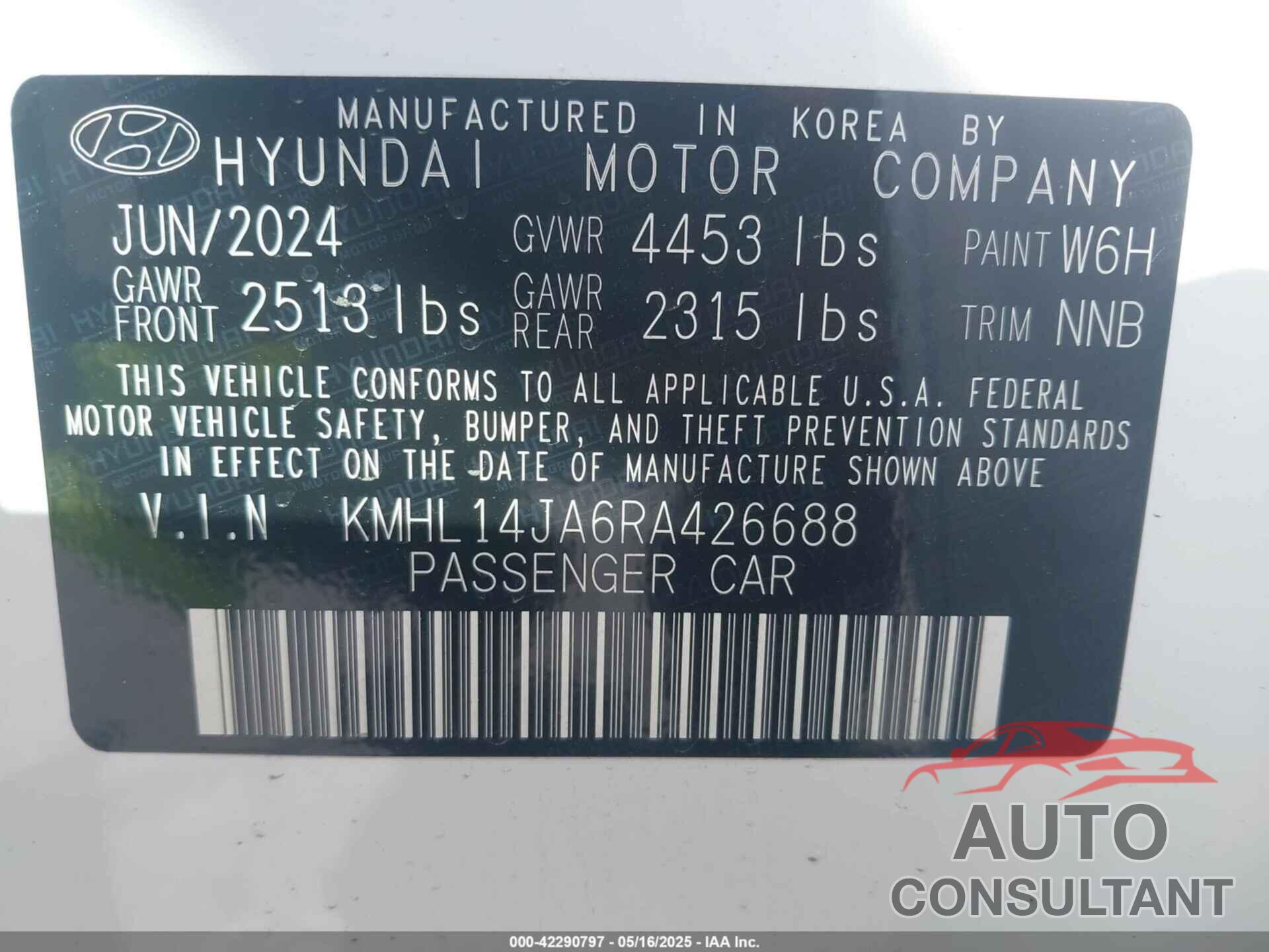 HYUNDAI SONATA 2024 - KMHL14JA6RA426688