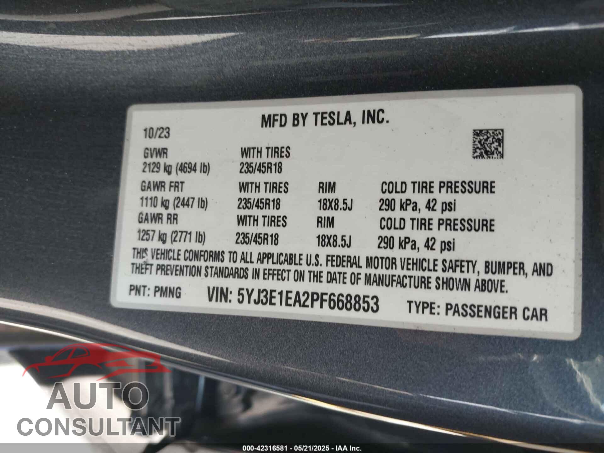 TESLA MODEL 3 2023 - 5YJ3E1EA2PF668853