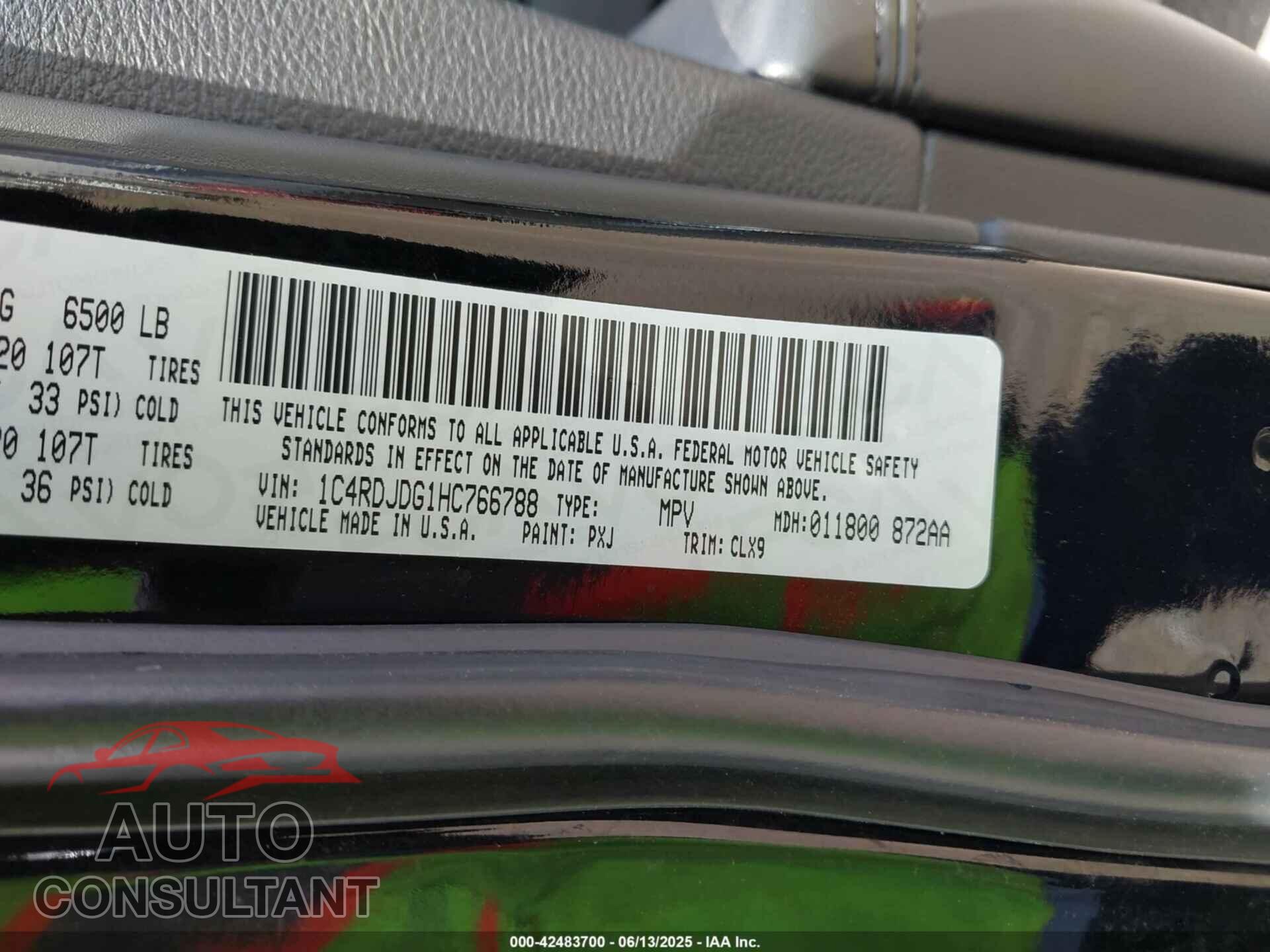 DODGE DURANGO 2017 - 1C4RDJDG1HC766788