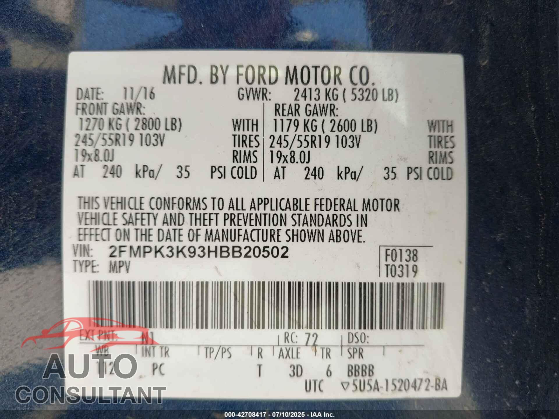 FORD EDGE 2017 - 2FMPK3K93HBB20502