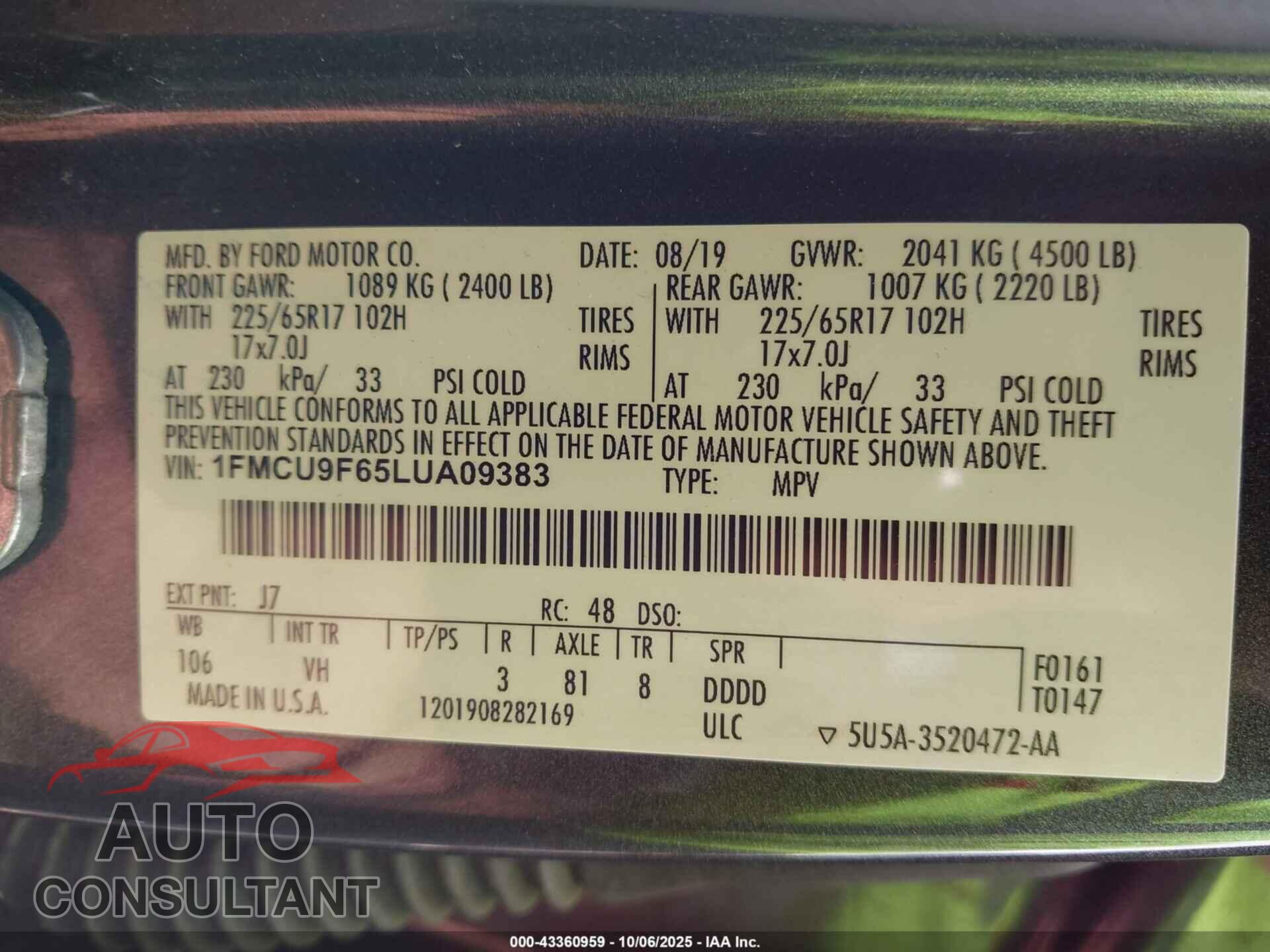 FORD ESCAPE 2020 - 1FMCU9F65LUA09383