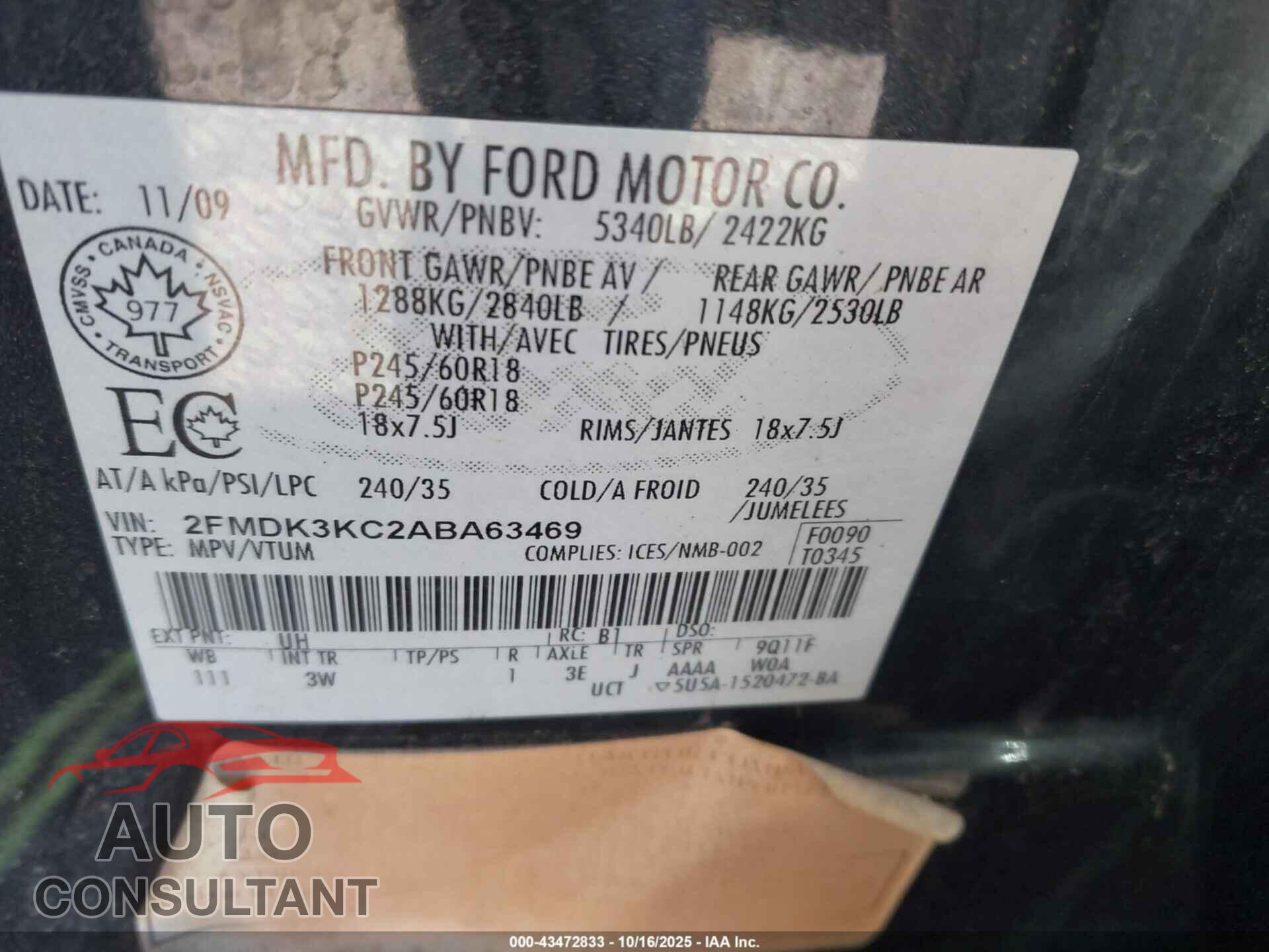 FORD EDGE 2010 - 2FMDK3KC2ABA63469