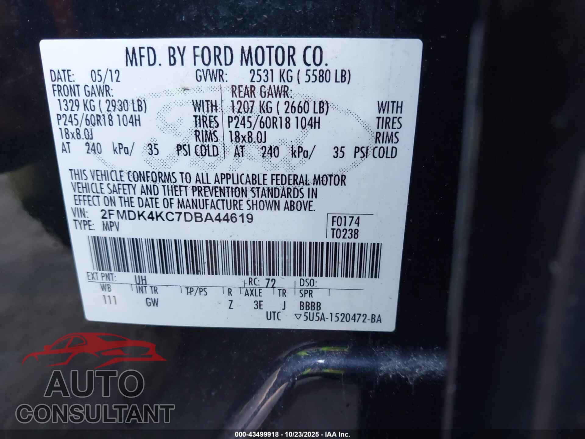 FORD EDGE 2013 - 2FMDK4KC7DBA44619