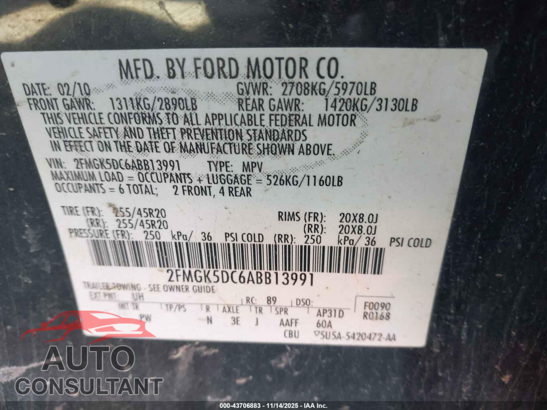 FORD FLEX 2010 - 2FMGK5DC6ABB13991