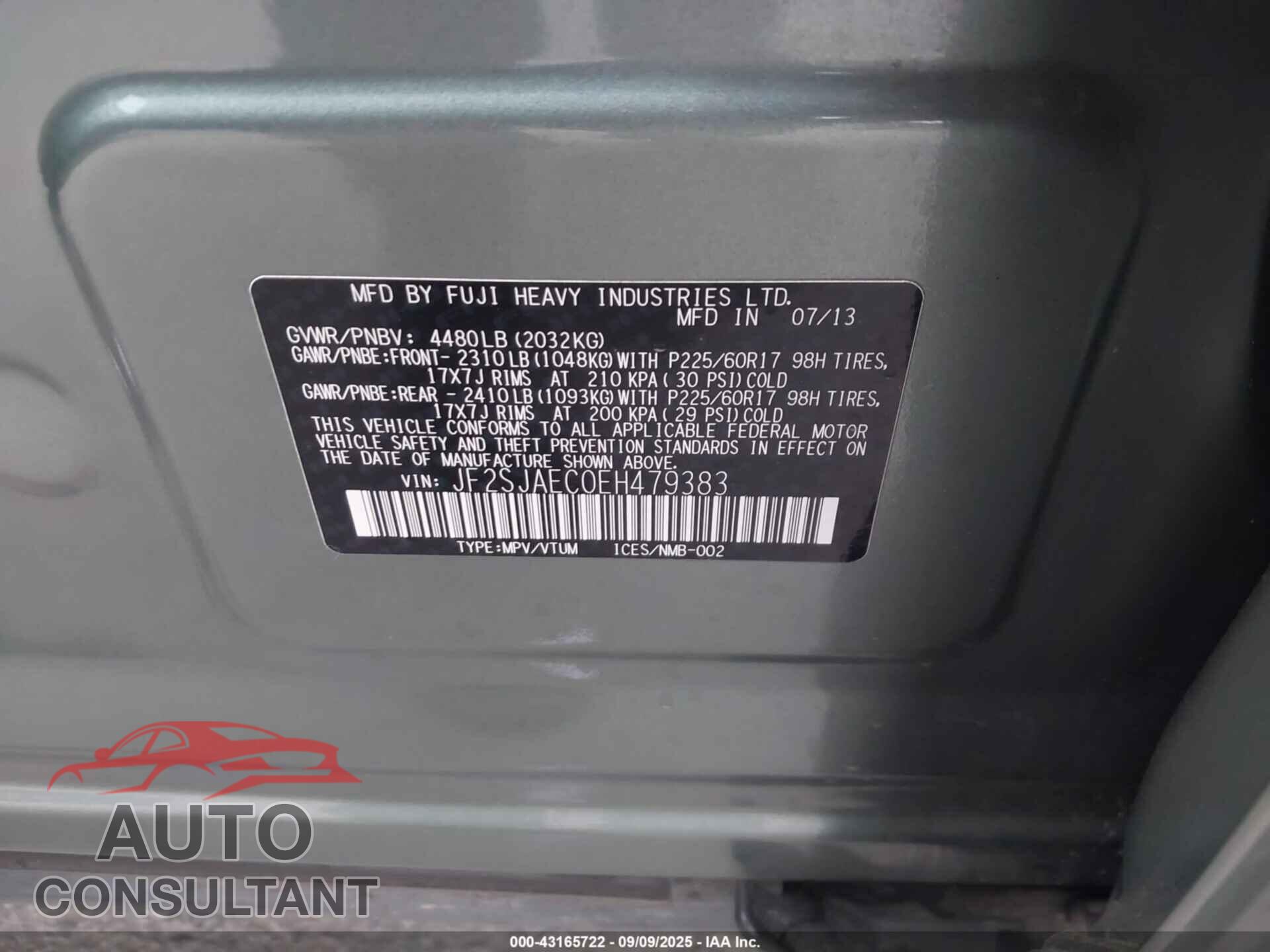 SUBARU FORESTER 2014 - JF2SJAEC0EH479383