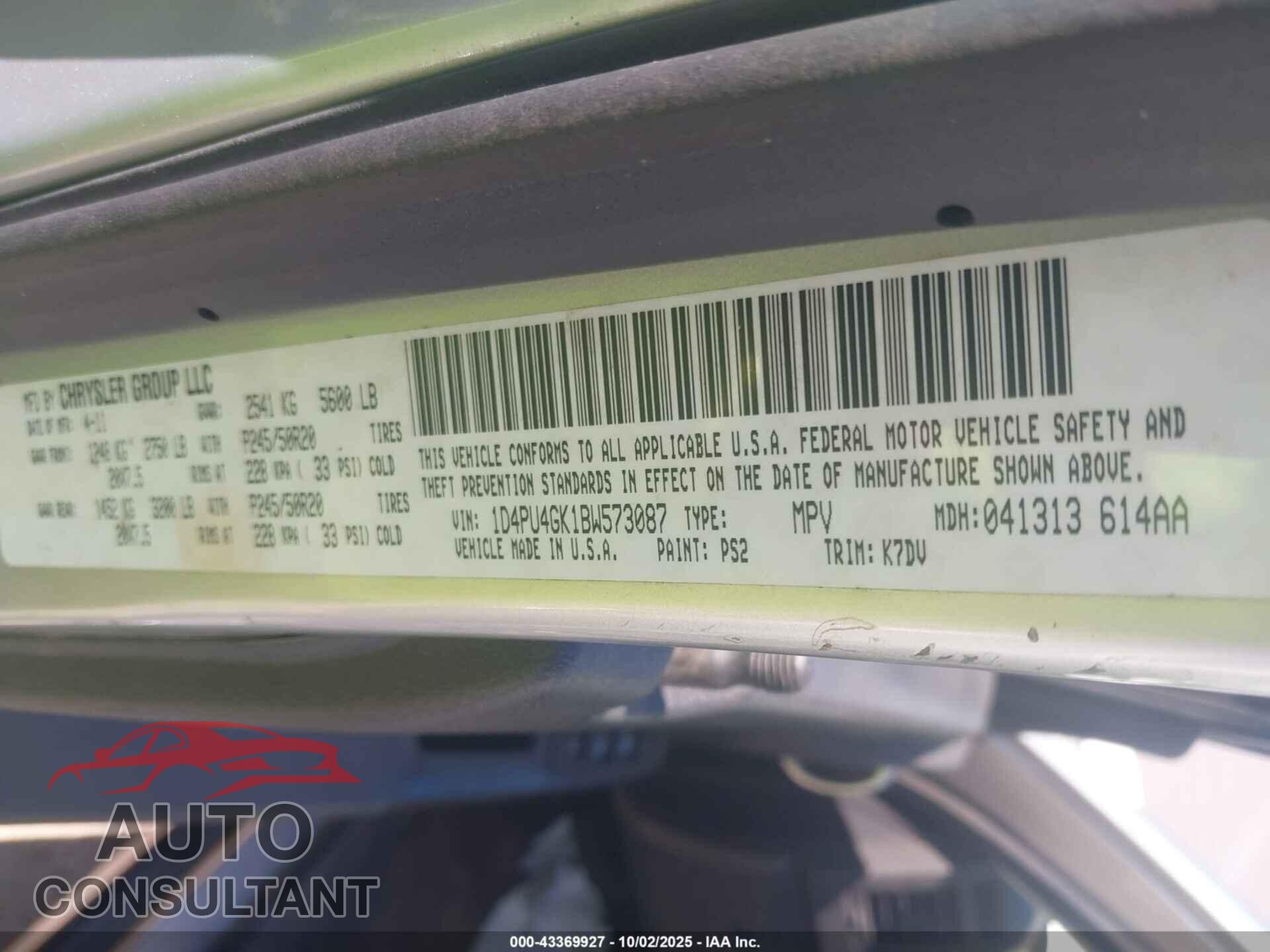 DODGE NITRO 2011 - 1D4PU4GK1BW573087