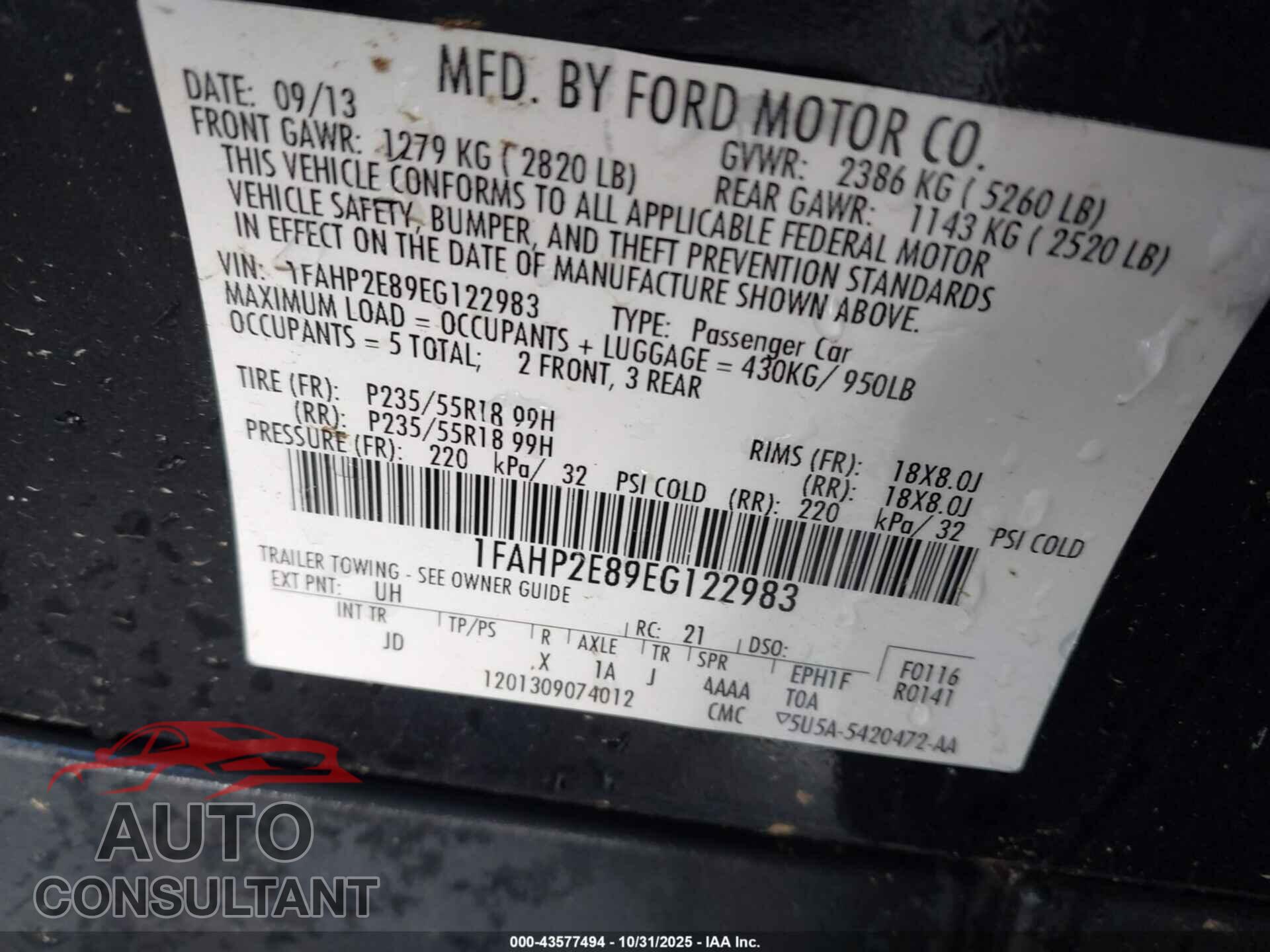 FORD TAURUS 2014 - 1FAHP2E89EG122983