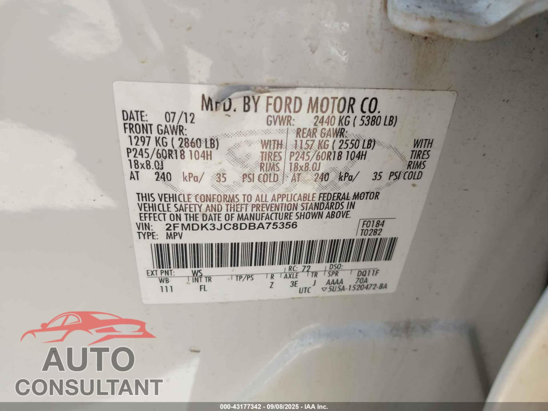 FORD EDGE 2013 - 2FMDK3JC8DBA75356