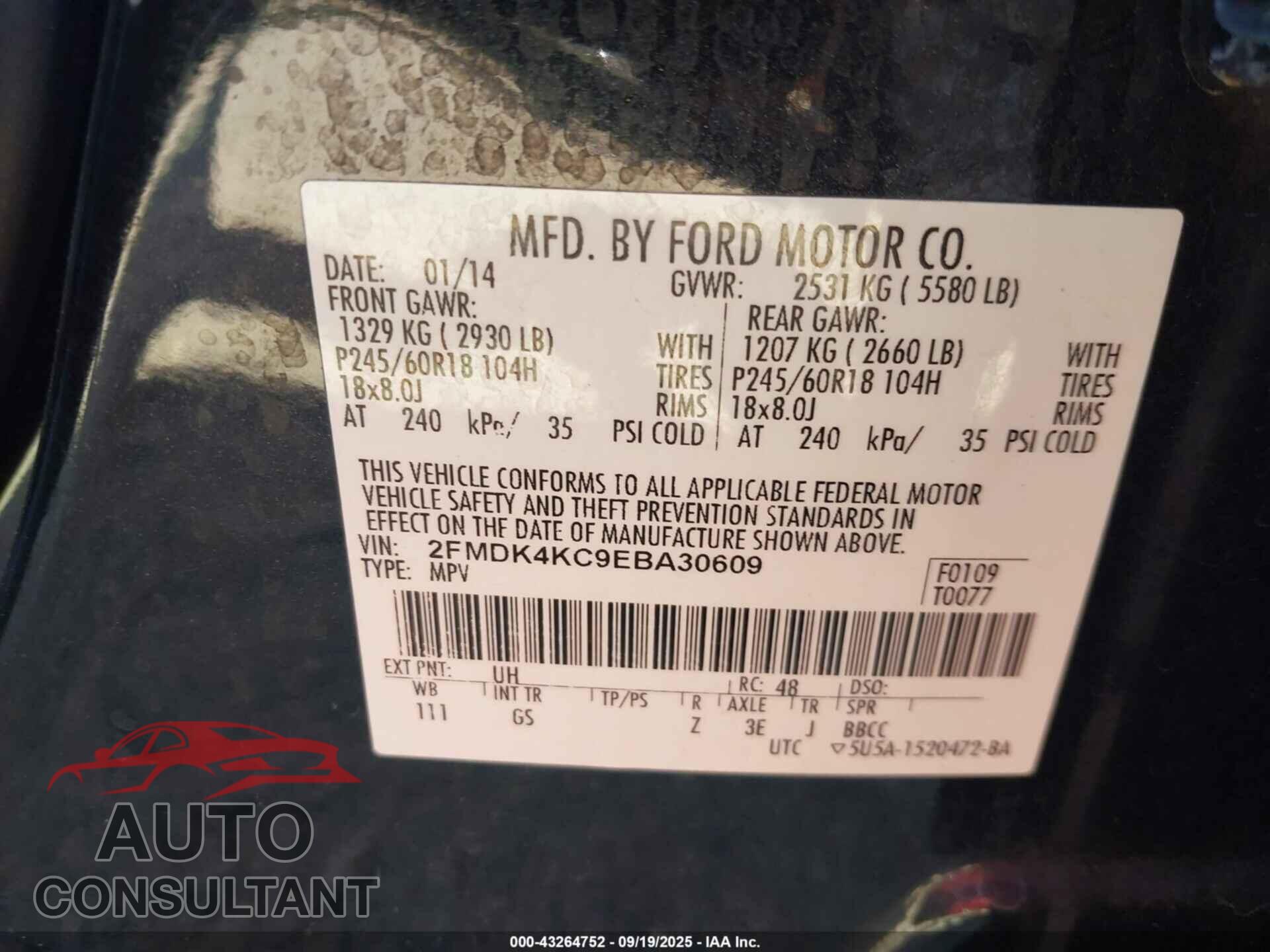 FORD EDGE 2014 - 2FMDK4KC9EBA30609