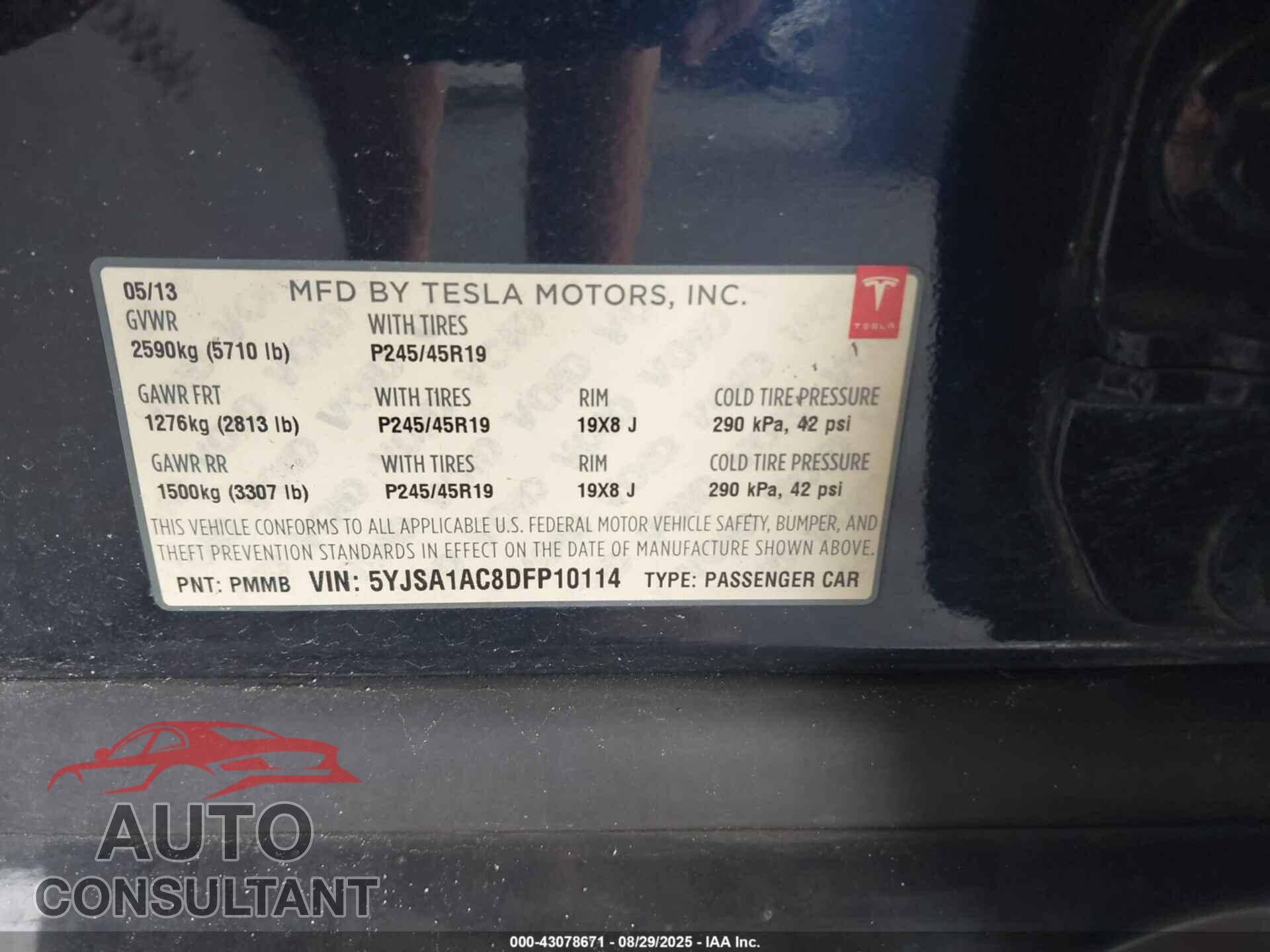 TESLA MODEL S 2013 - 5YJSA1AC8DFP10114