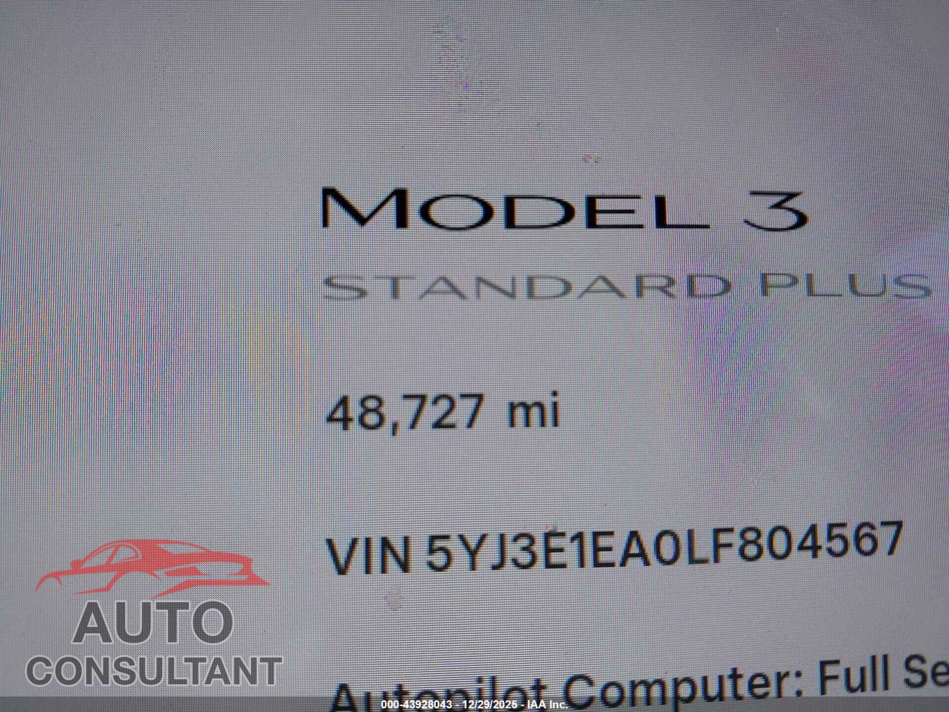 TESLA MODEL 3 2020 - 5YJ3E1EA0LF804567