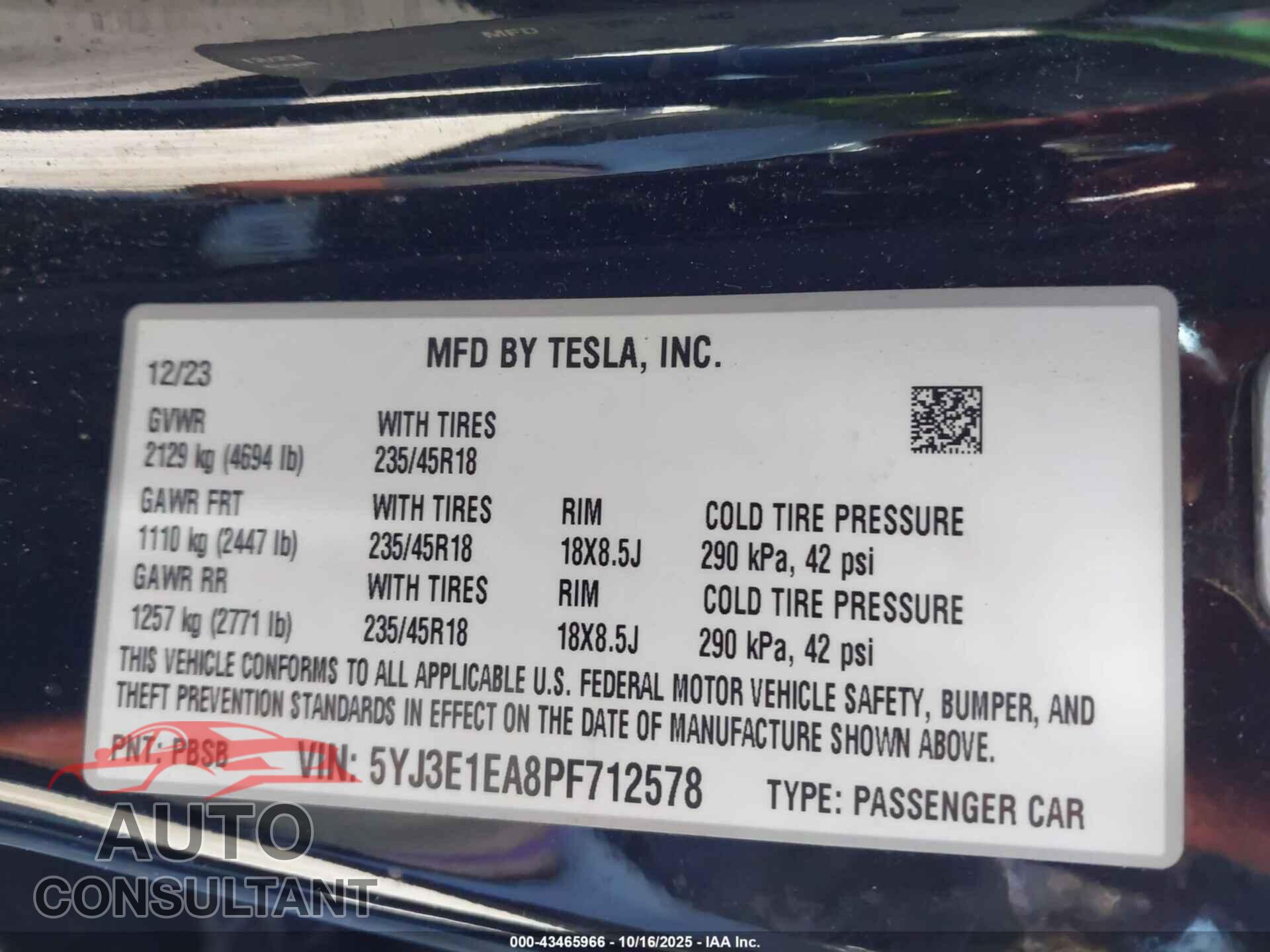 TESLA MODEL 3 2023 - 5YJ3E1EA8PF712578