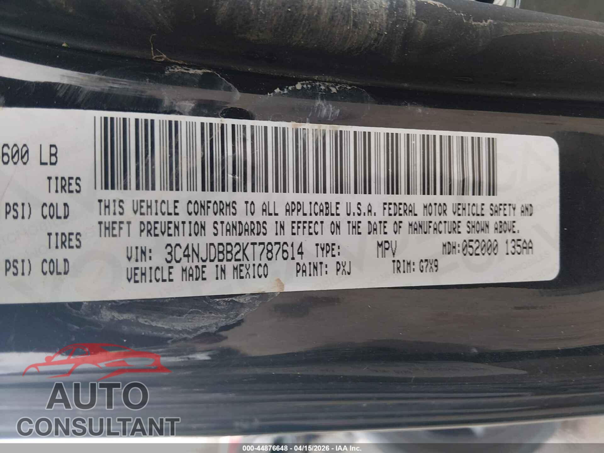JEEP COMPASS 2019 - 3C4NJDBB2KT787614