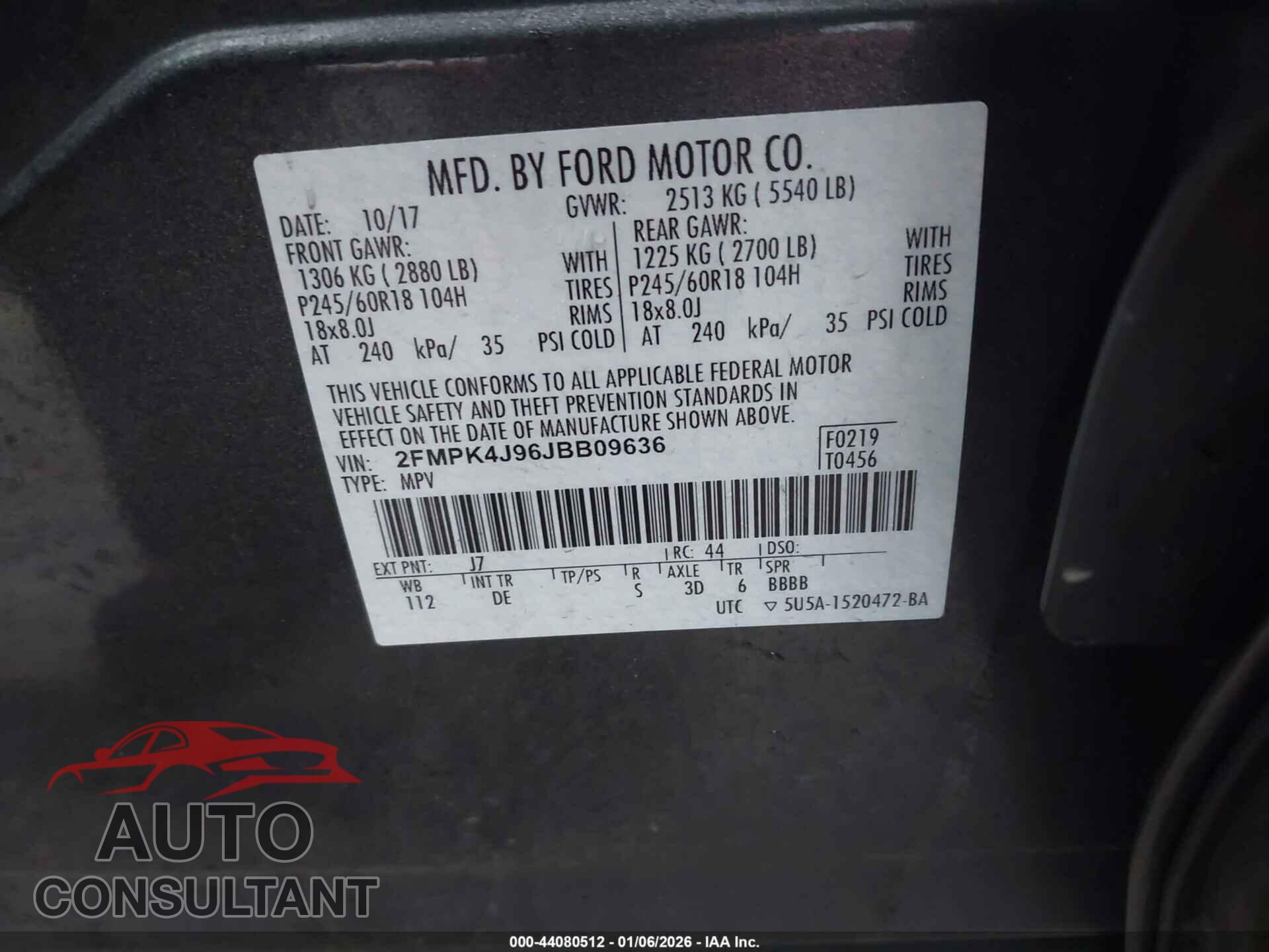FORD EDGE 2018 - 2FMPK4J96JBB09636