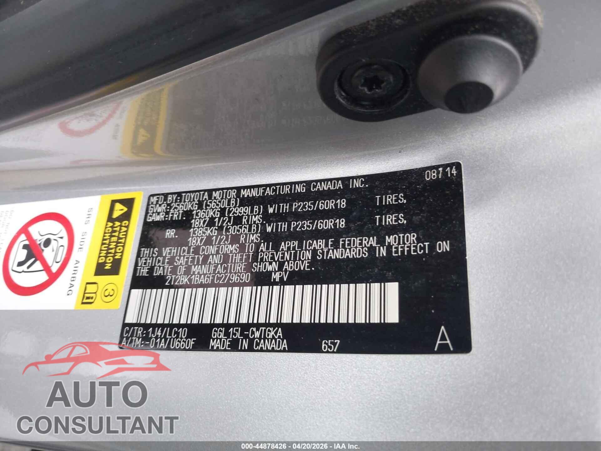 LEXUS RX 350 2015 - 2T2BK1BA6FC279690