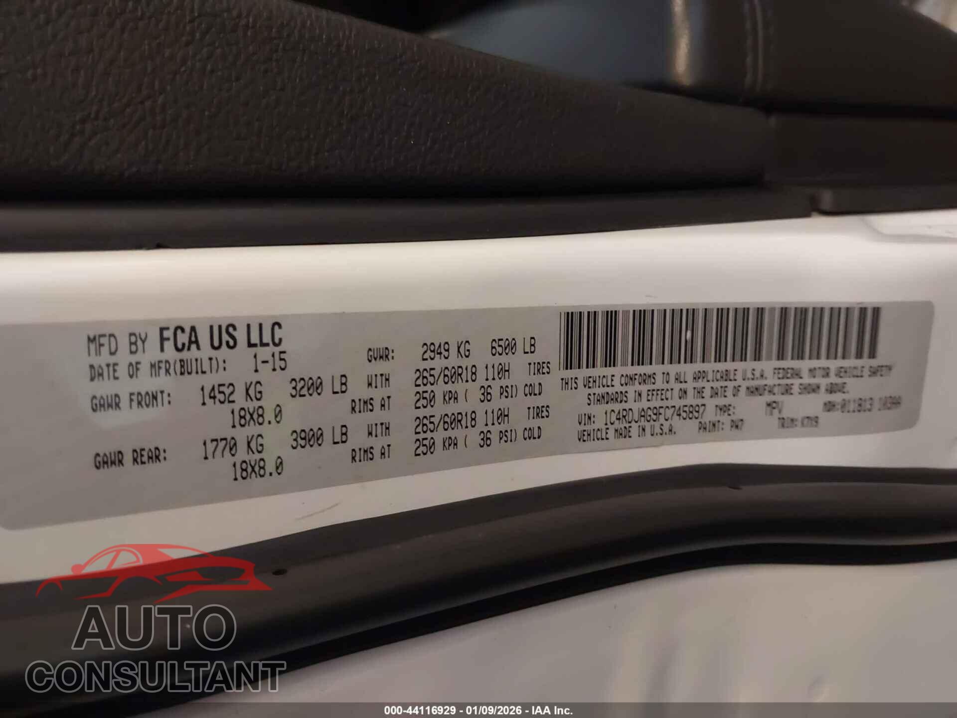 DODGE DURANGO 2015 - 1C4RDJAG9FC745897