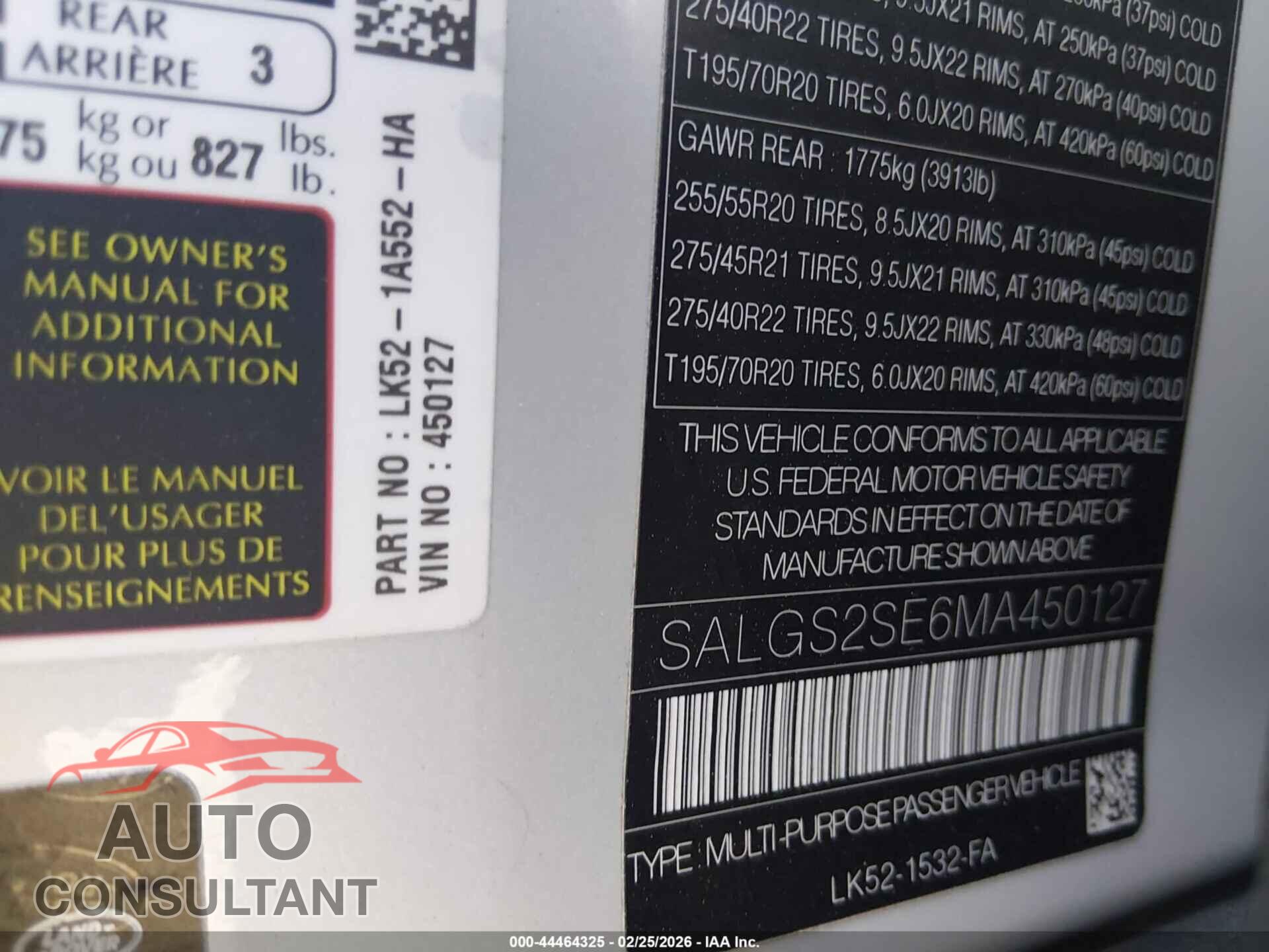 LAND ROVER RANGE ROVER 2021 - SALGS2SE6MA450127