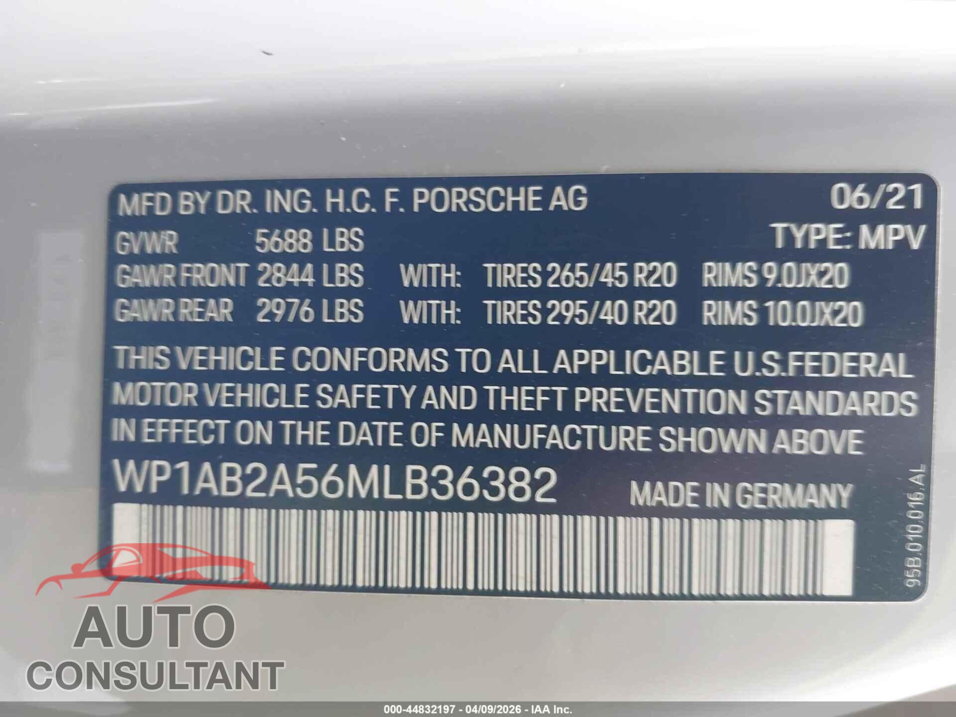 PORSCHE MACAN 2021 - WP1AB2A56MLB36382