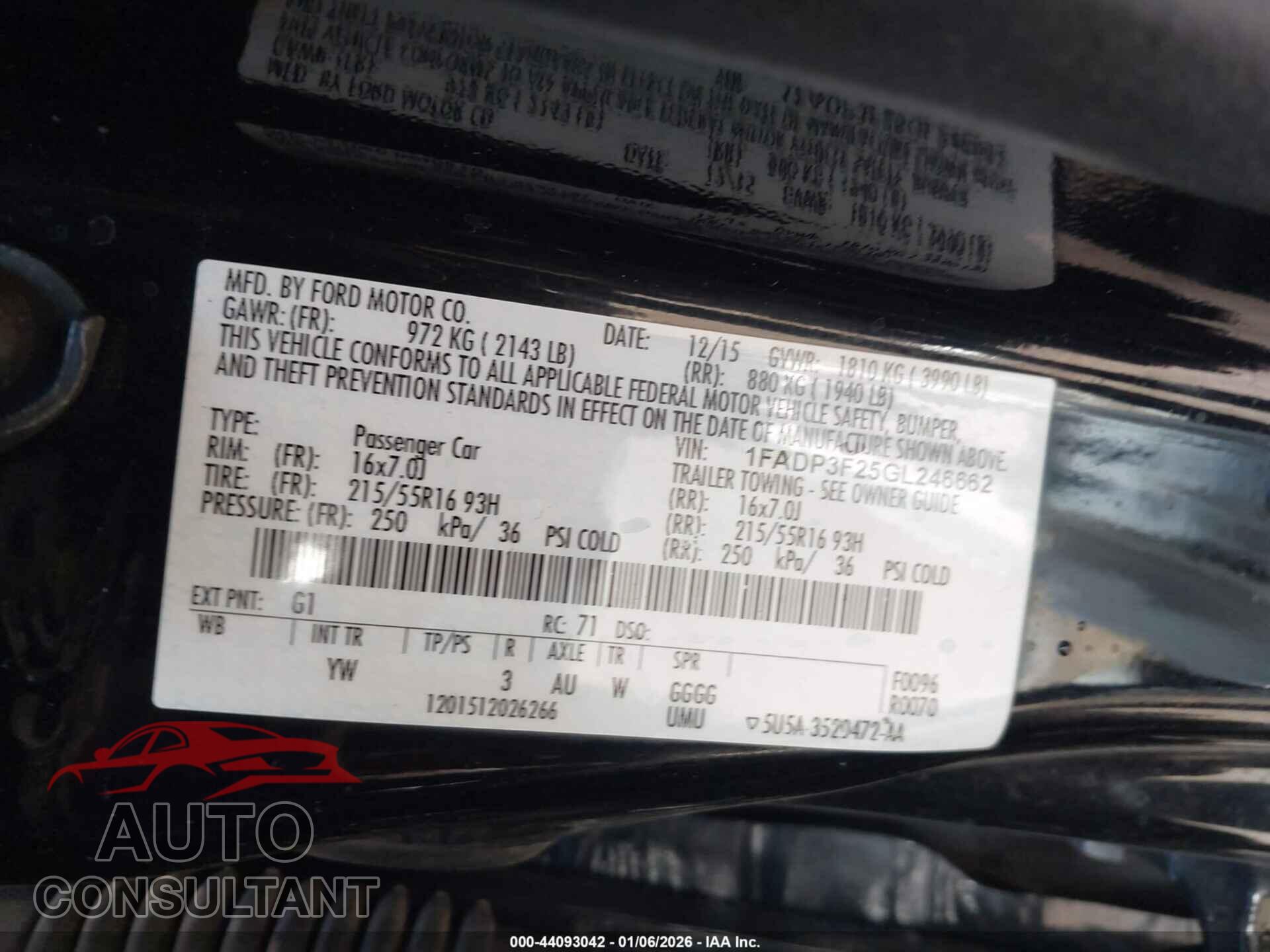 FORD FOCUS 2016 - 1FADP3F25GL246662