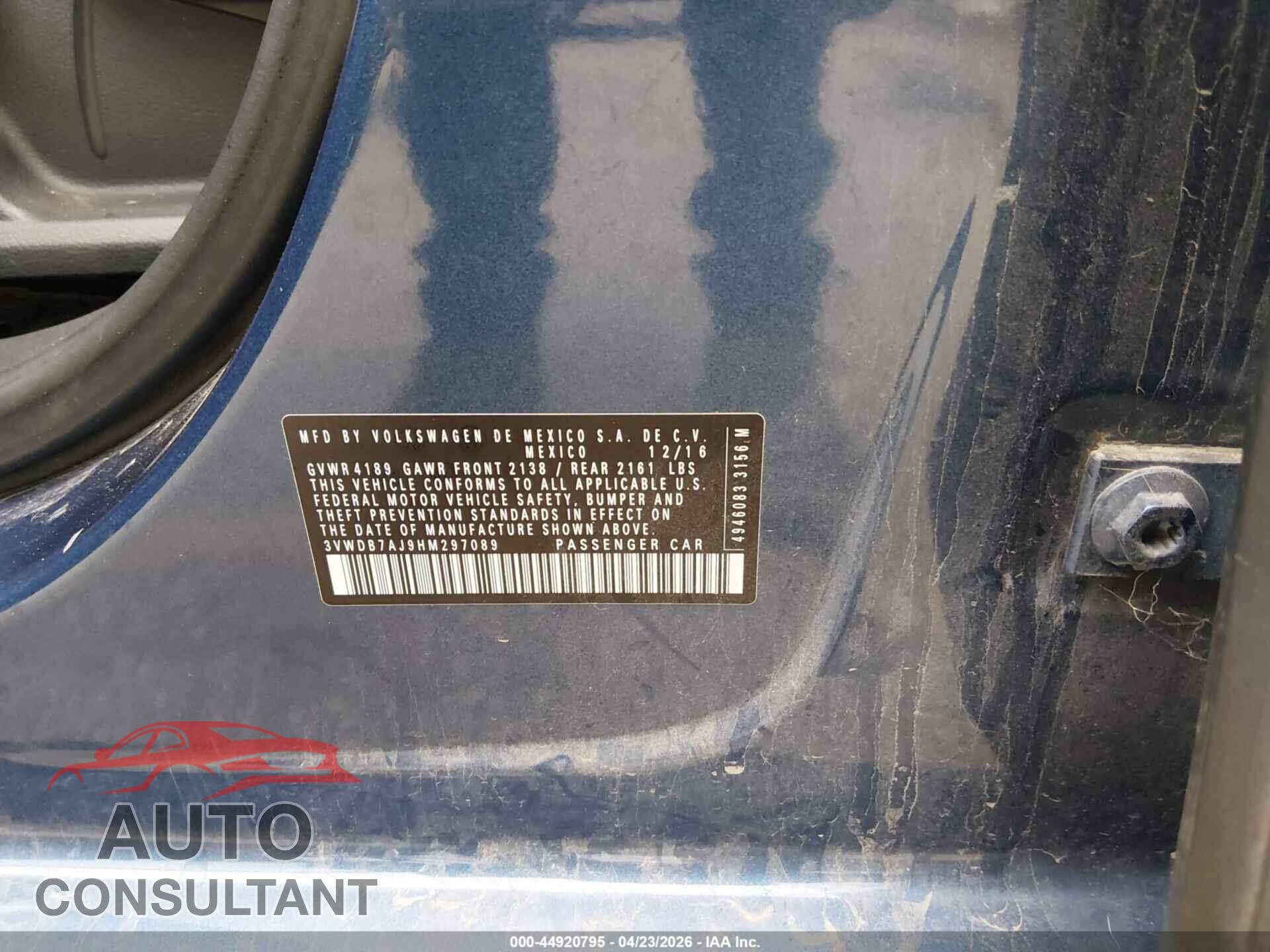 VOLKSWAGEN JETTA 2017 - 3VWDB7AJ9HM297089