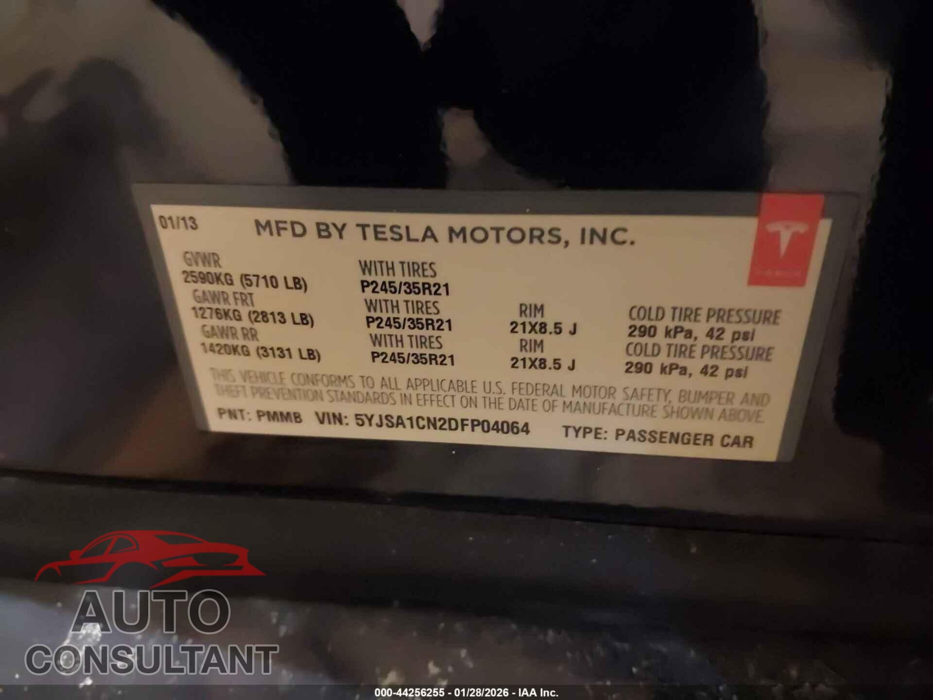 TESLA MODEL S 2013 - 5YJSA1CN2DFP04064