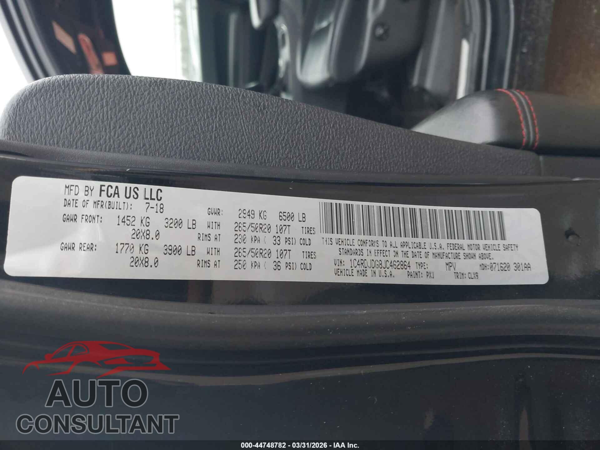 DODGE DURANGO 2018 - 1C4RDJDG8JC462864