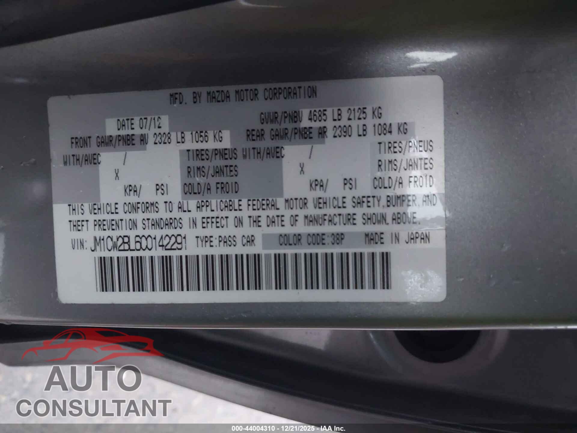 MAZDA MAZDA5 2012 - JM1CW2BL6C0142291