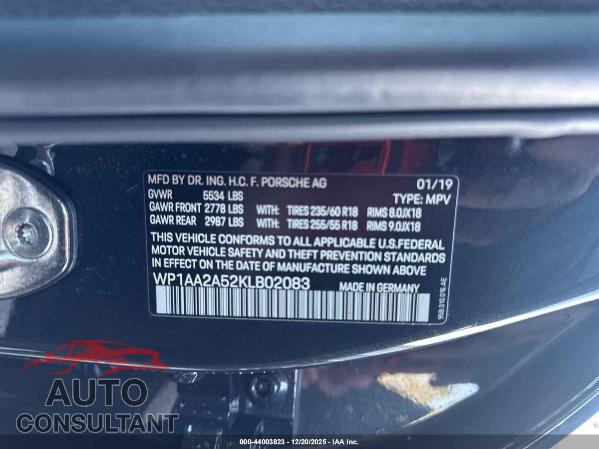 PORSCHE MACAN 2019 - WP1AA2A52KLB02083