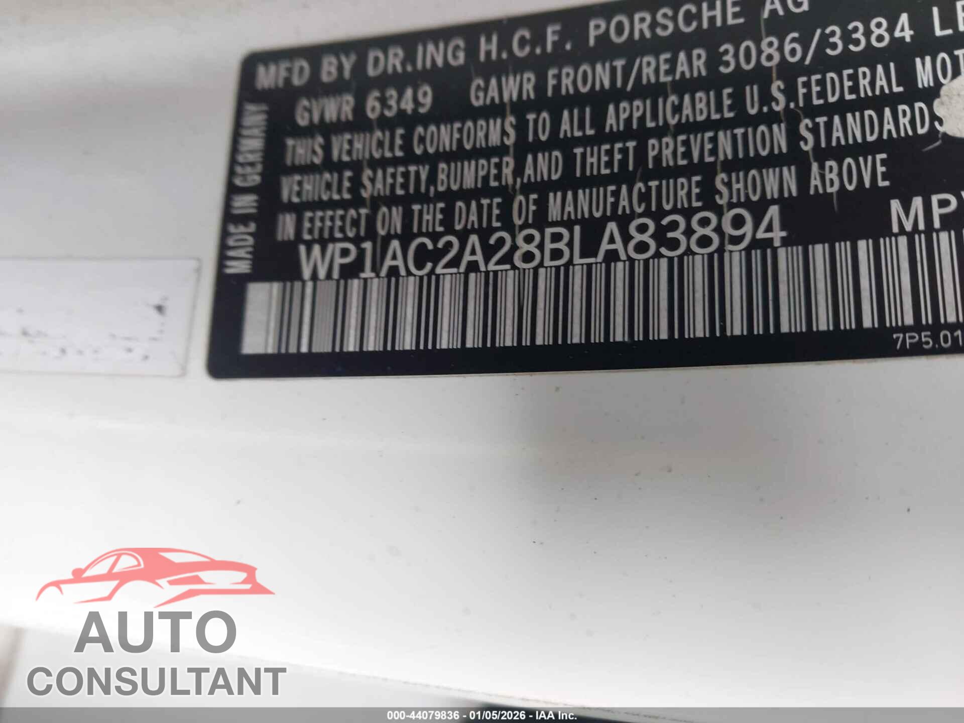 PORSCHE CAYENNE 2011 - WP1AC2A28BLA83894