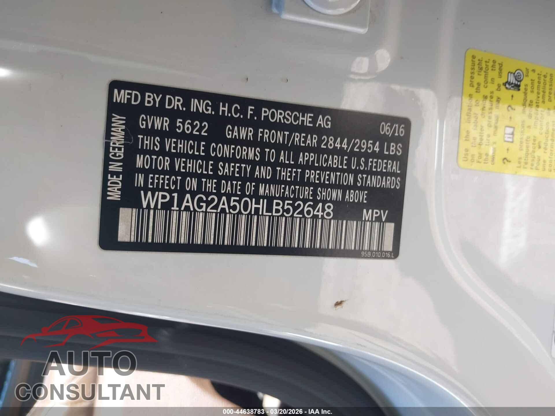 PORSCHE MACAN 2017 - WP1AG2A50HLB52648