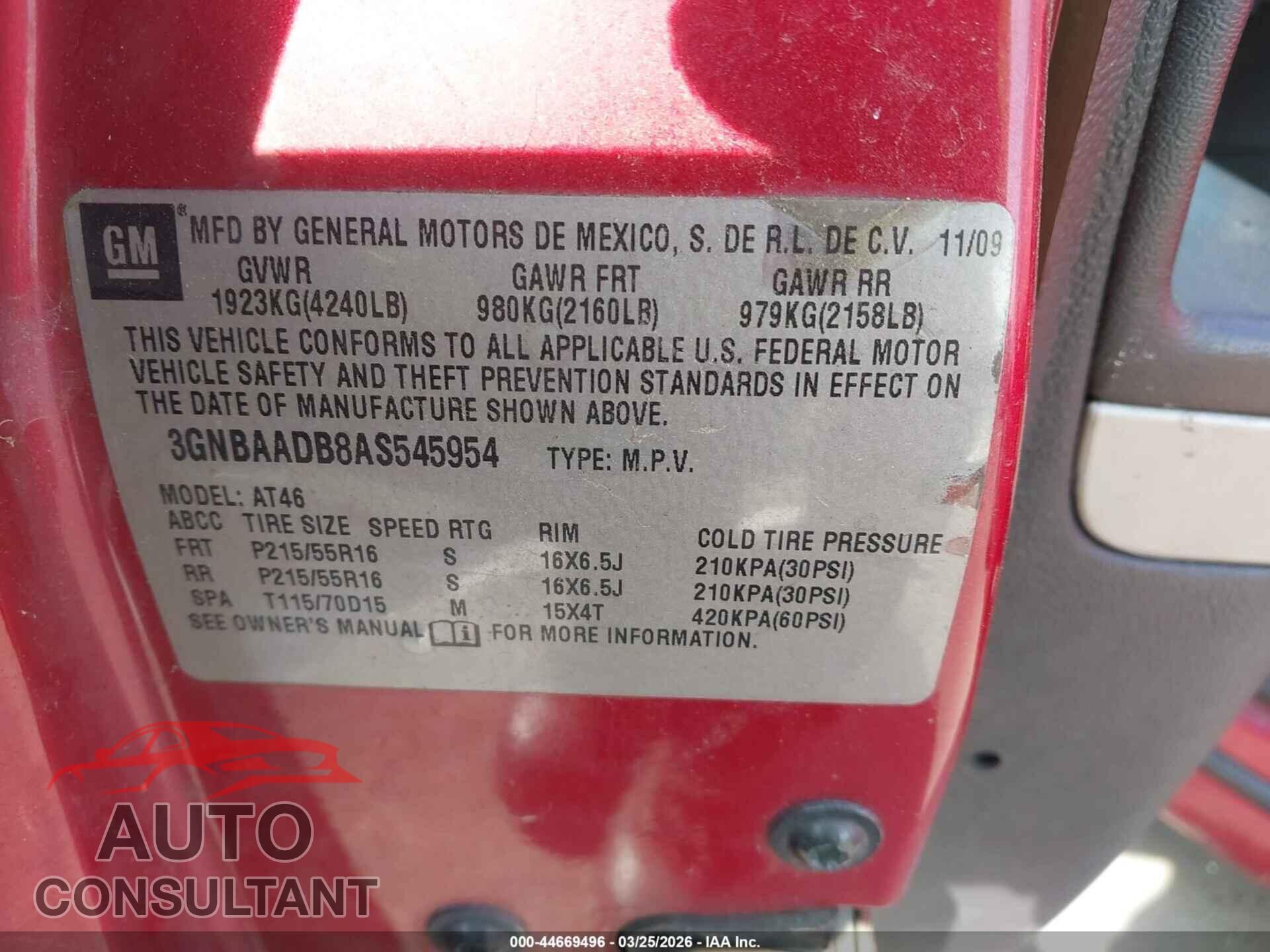 CHEVROLET HHR 2010 - 3GNBAADB8AS545954