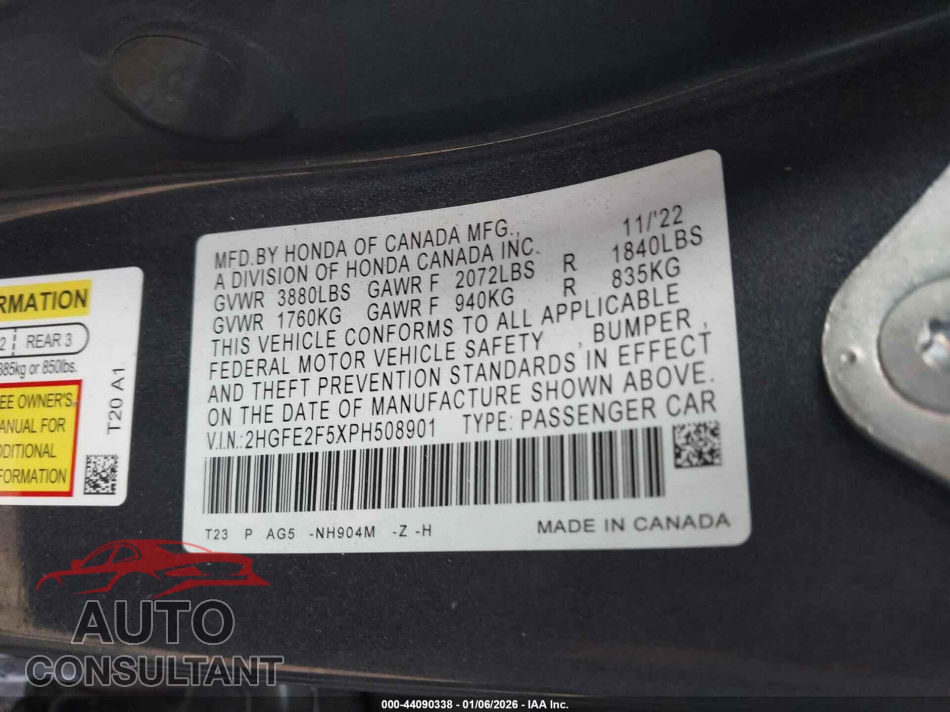 HONDA CIVIC 2023 - 2HGFE2F5XPH508901